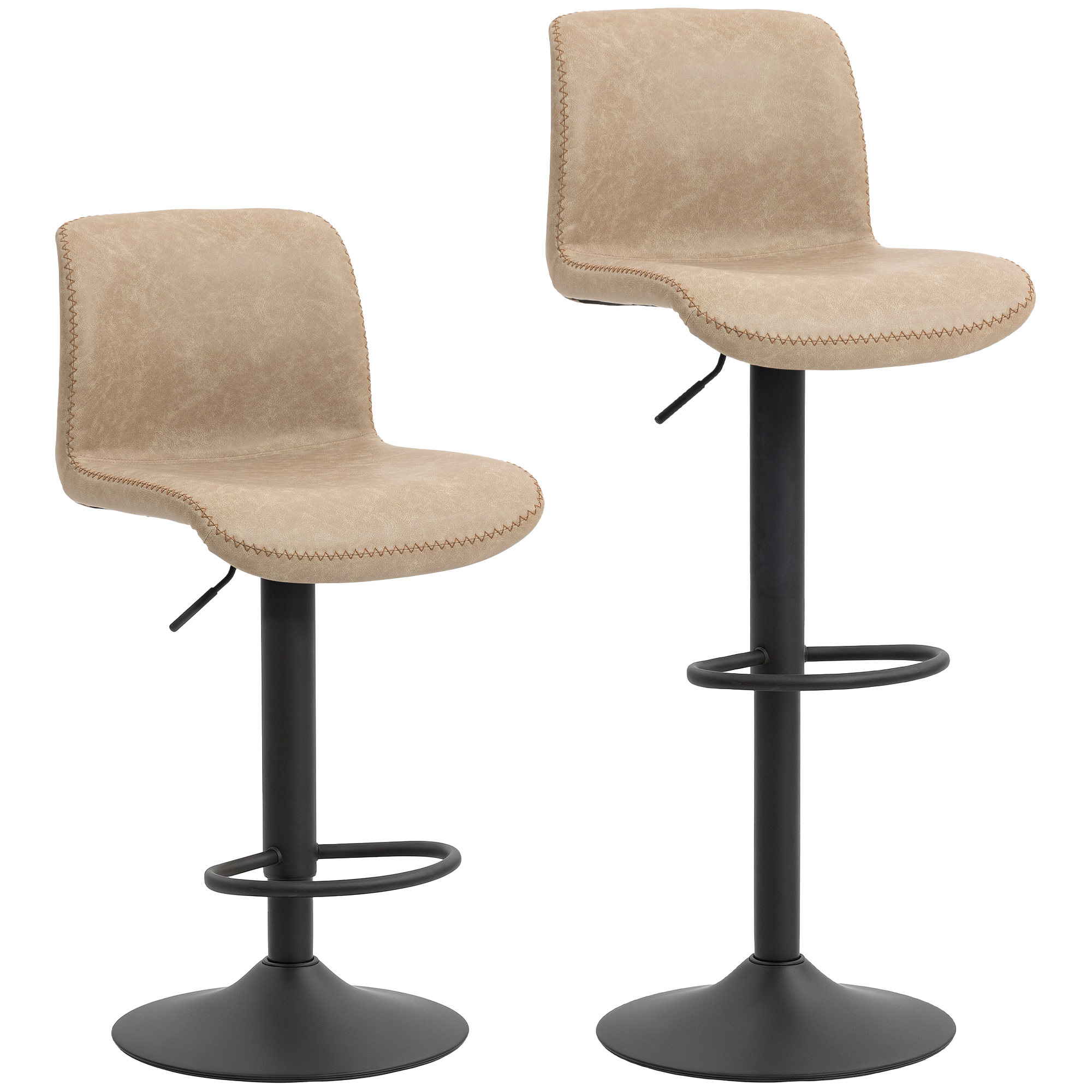 FRAELYNNE Leather Bar Stools Set of 2 with Footrest - Light Brown - Life Essentials