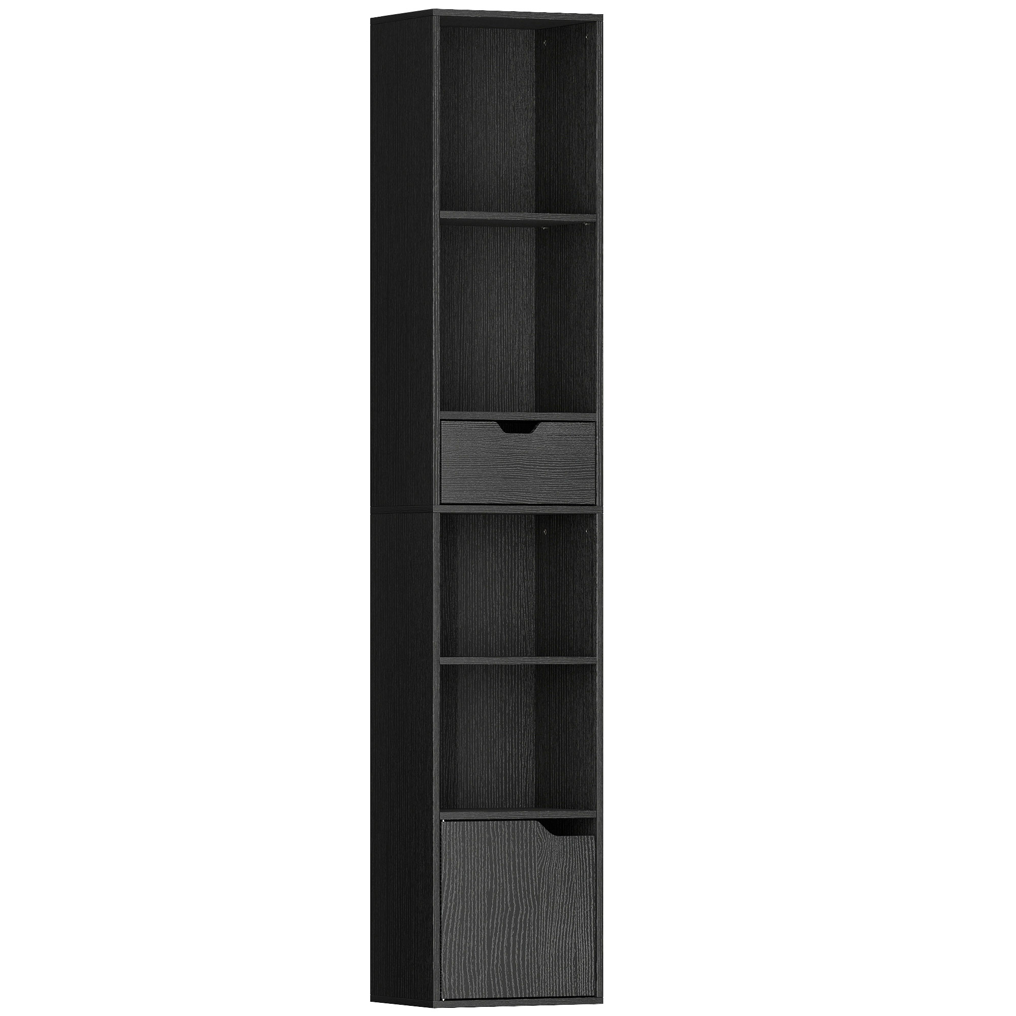 DRAXMERE 6-Tier Bookcase with 1 Drawer and Door - Black - Life Essentials