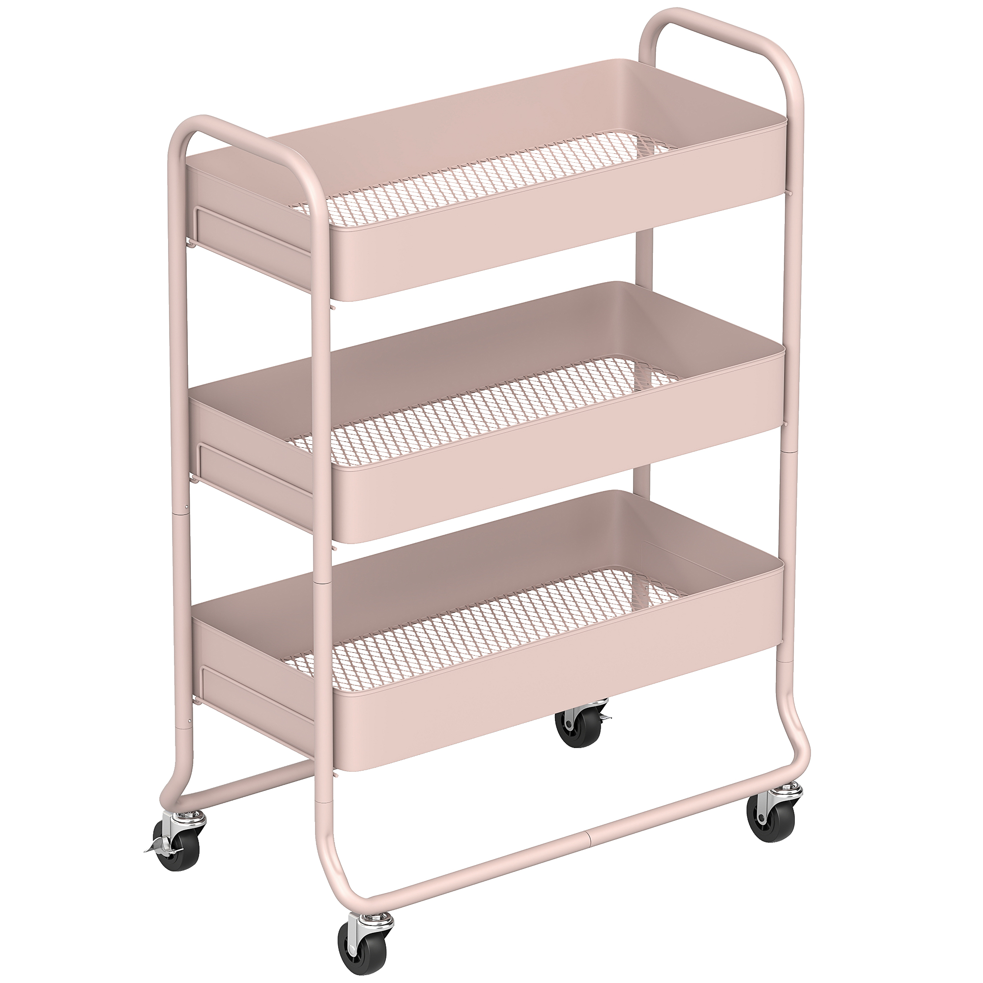 WALVORN 3-Tier Storage Trolley on Wheels with Rolling Utility Cart and Mesh Backets - Pink - Life Essentials