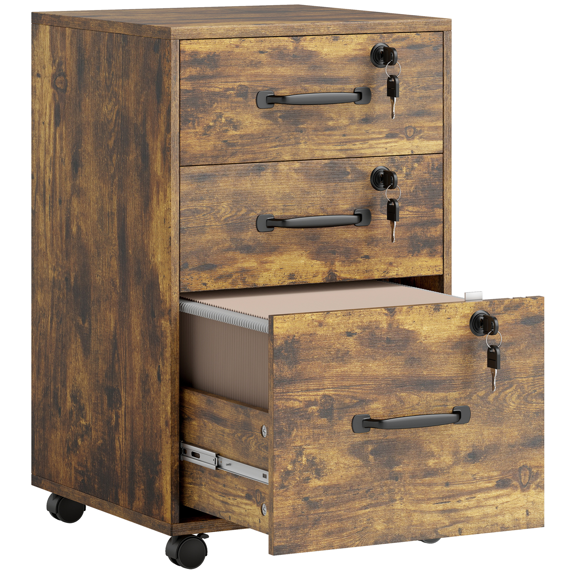 ESTRIVON Filing Cabinet with 3 Drawer and Wood Effect - Rustic Brown - Life Essentials