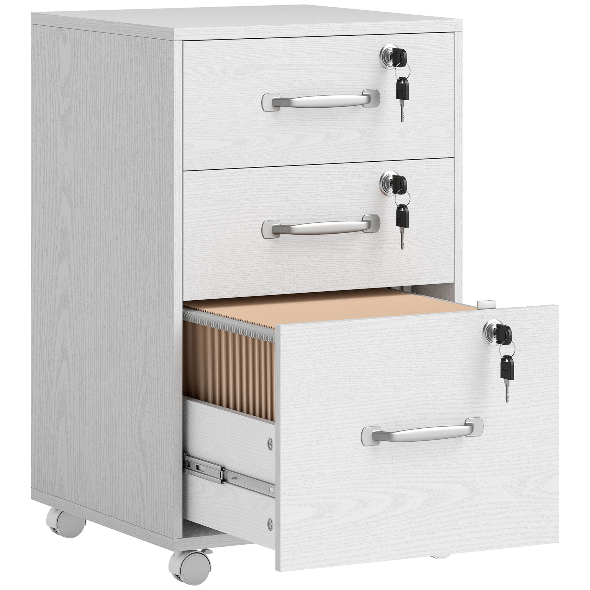 ESTRIVON Filing Cabinet with 3 Drawer and Wood Effect - White - Life Essentials