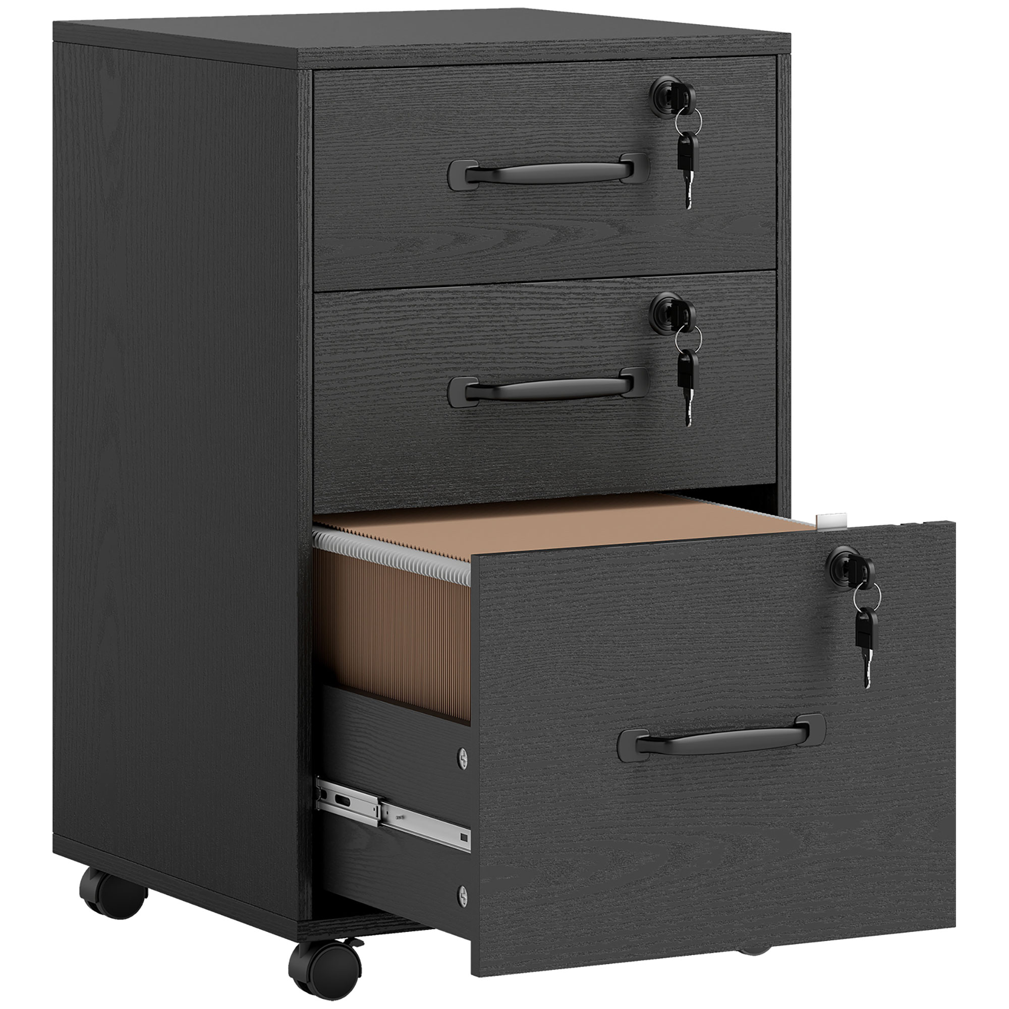 ESTRIVON Filing Cabinet with 3 Drawer and Wood Effect - Black - Life Essentials