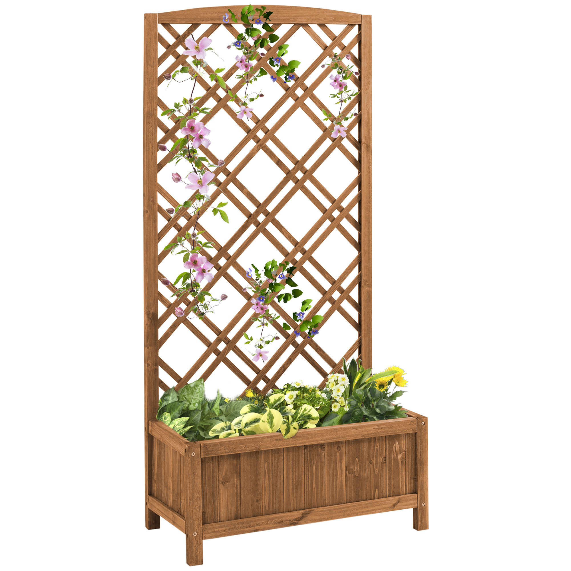 VARNWICK Wooden Garden Planter with Trellis Raised Bed - Brown - Life Essentials