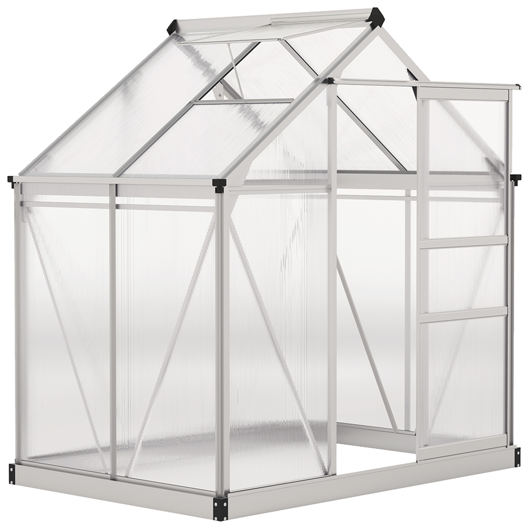 QUINDLETON Walk In Polycarbonate Greenhouse 6x4ft - Silver - Life Essentials