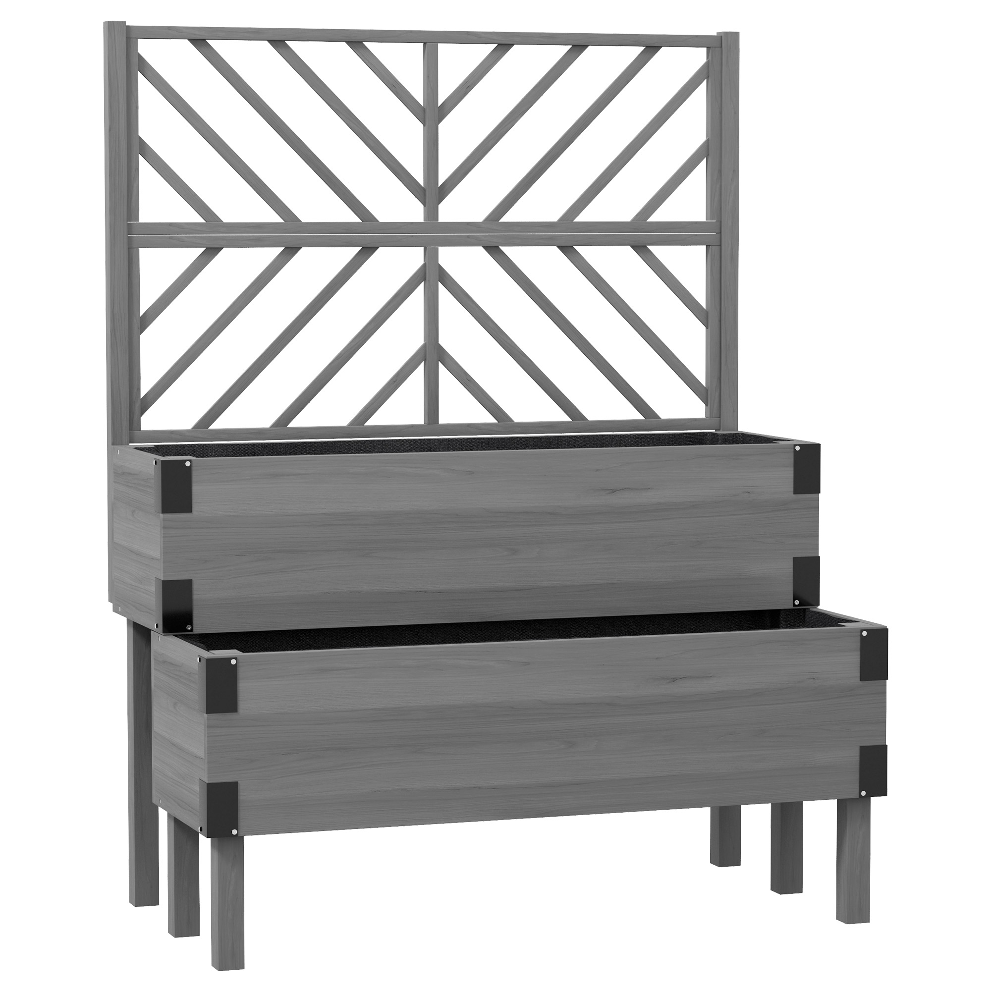CARRING 2 Tier Raised Garden Bed with Trellis - Grey - Life Essentials