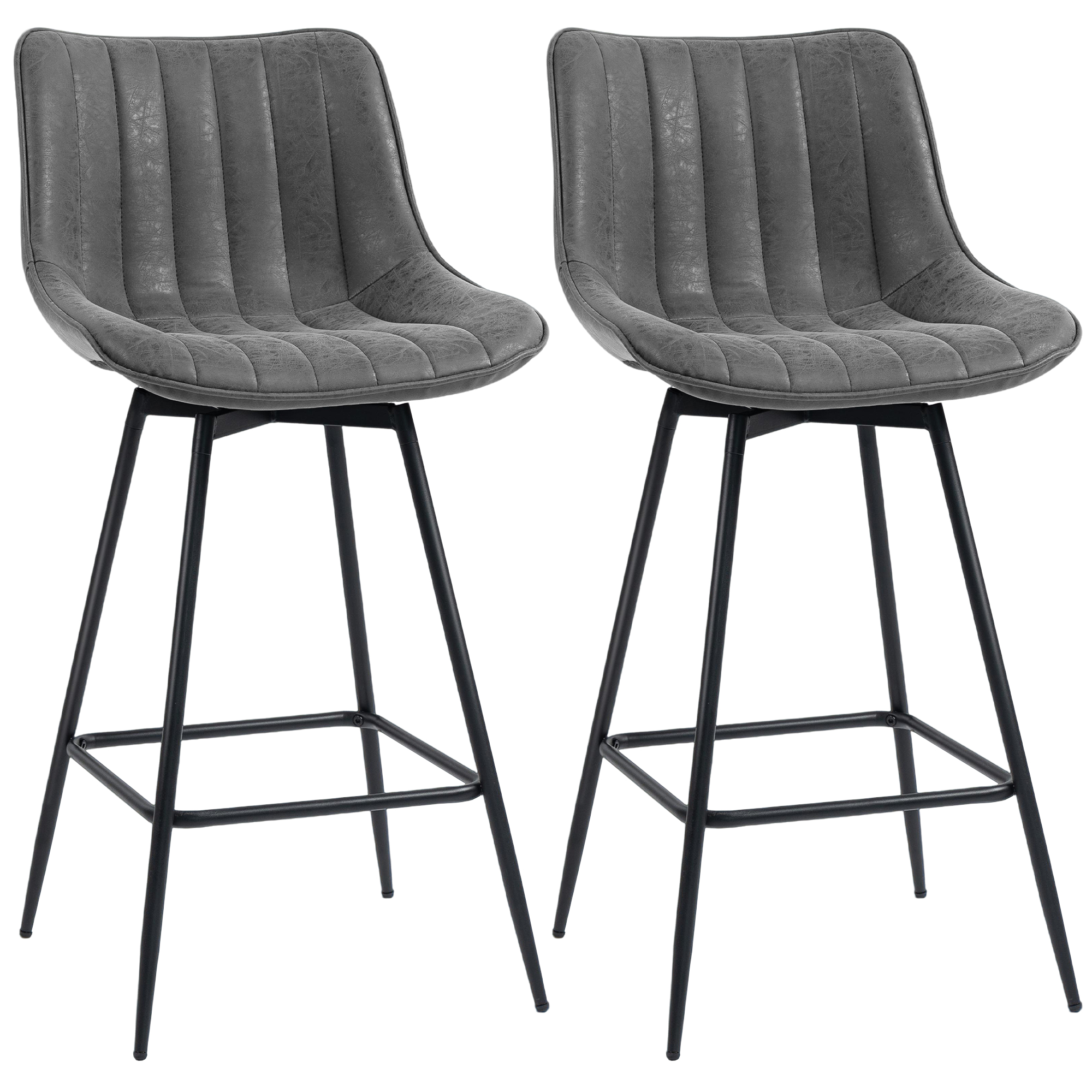 BRADNOR PU Leather Swivel Bar Stools Set of 2 - Grey - Life Essentials