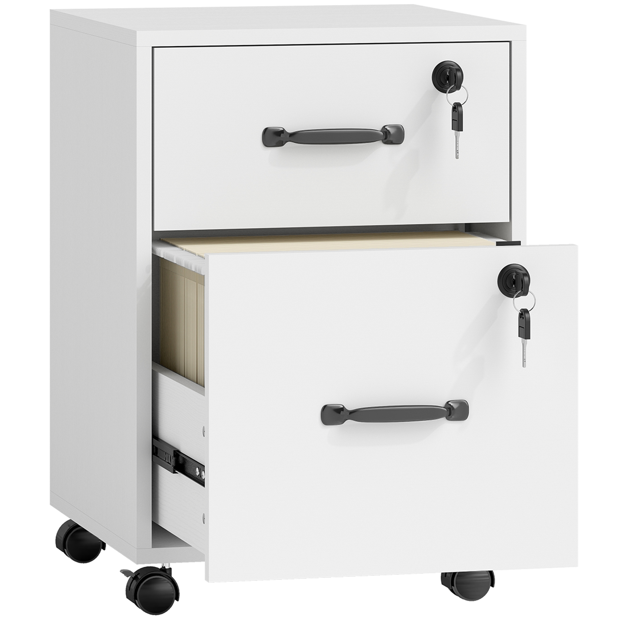 MARTON Rolling File Cabinet with 2 Drawers - White - Life Essentials