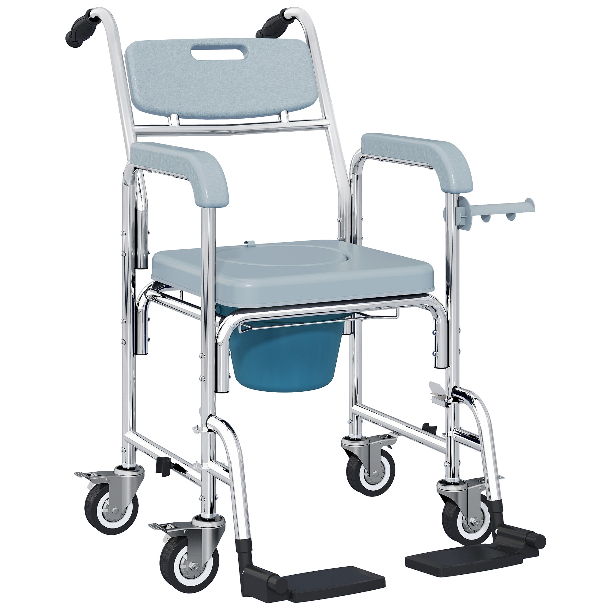 Rolling Shower Wheelchair Commode Chair for Seniors - Grey - Life Essentials
