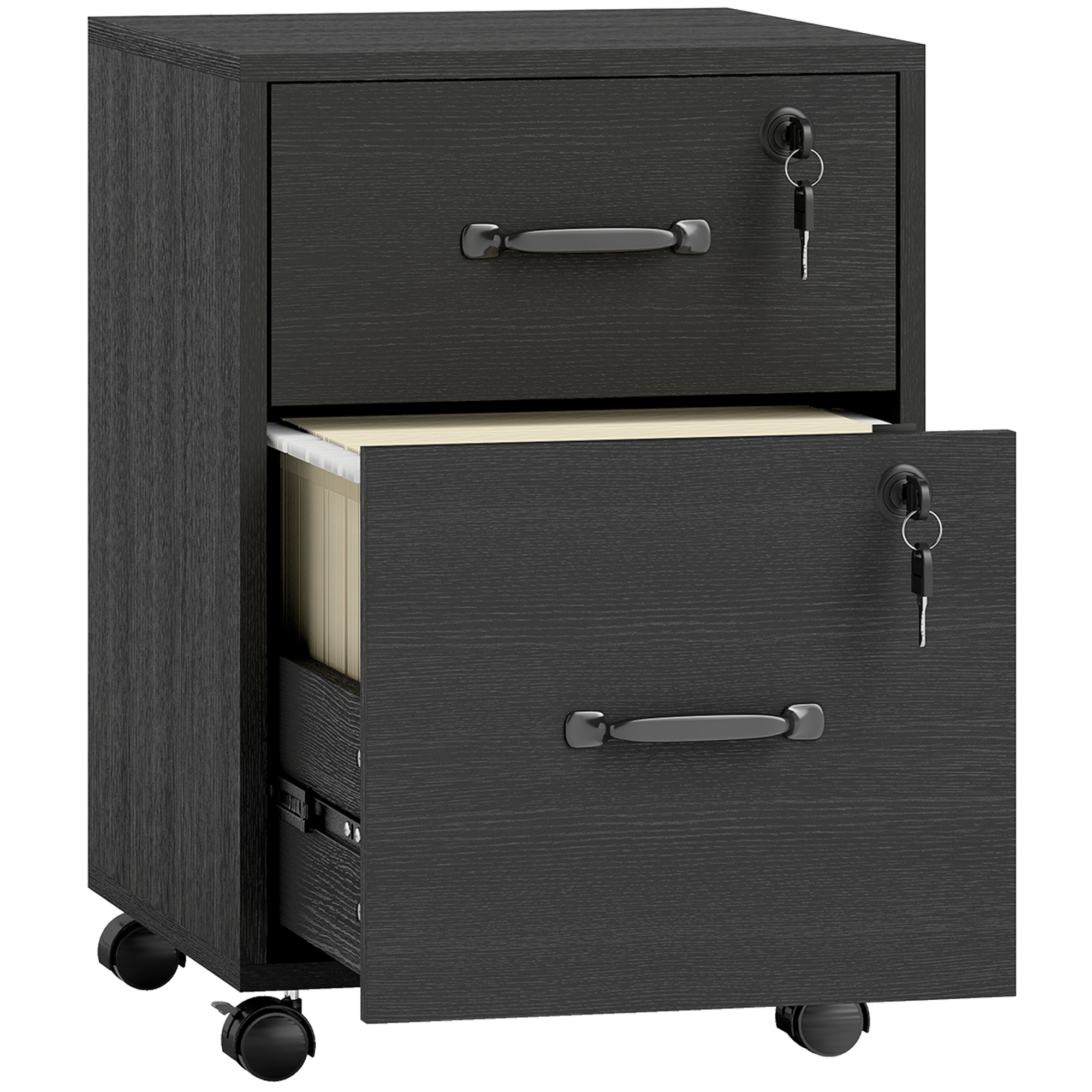 MARTON Rolling File Cabinet with 2 Drawers - Black - Life Essentials