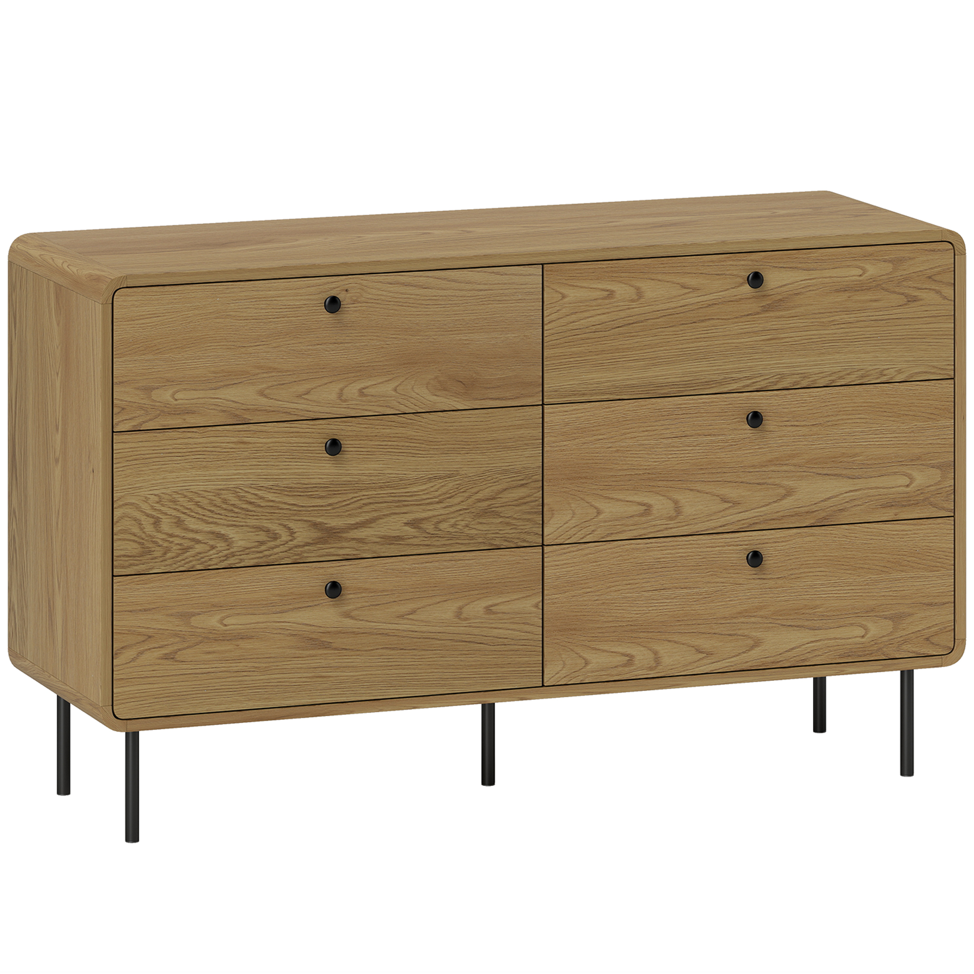 FALLOWAY Oak Finish Chest of Drawers - Large-sized, 6 Drawers, Double - Life Essentials