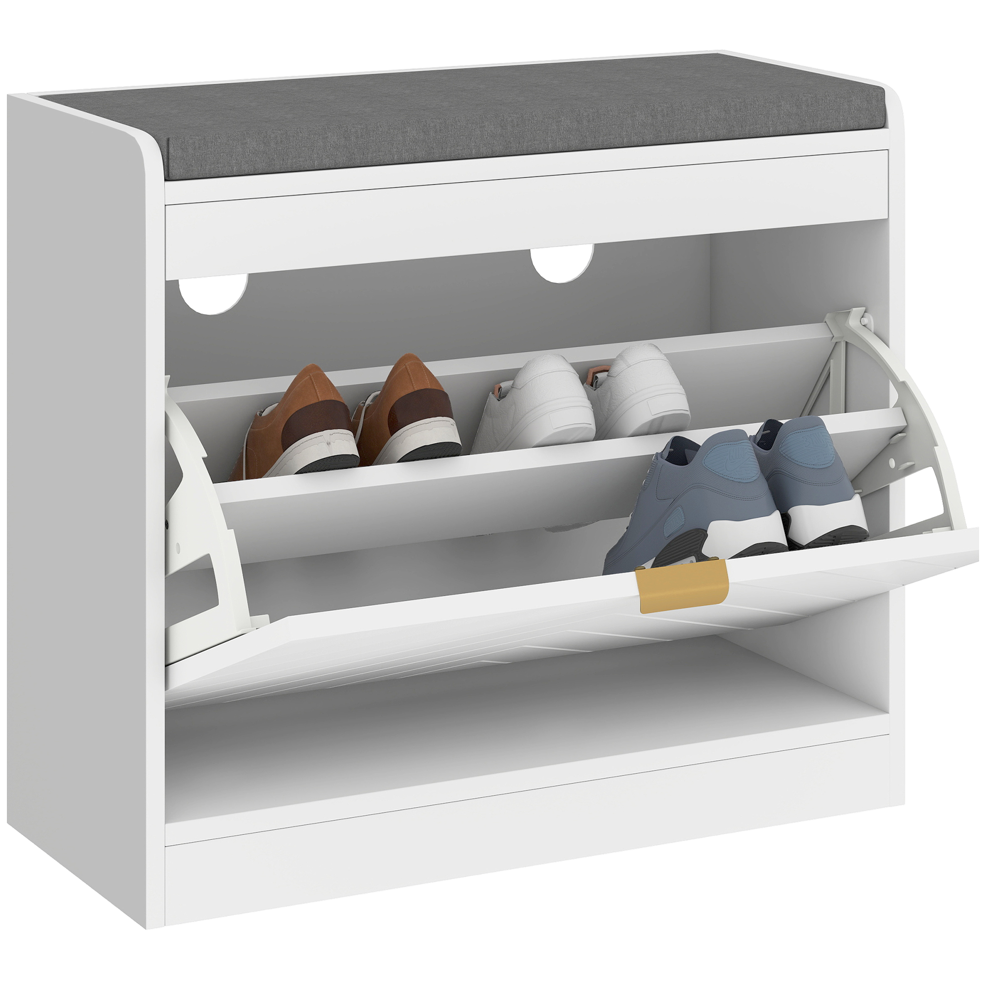 HARBRY Shoe Storage Bench with Seat and Flip Drawer - White - Life Essentials
