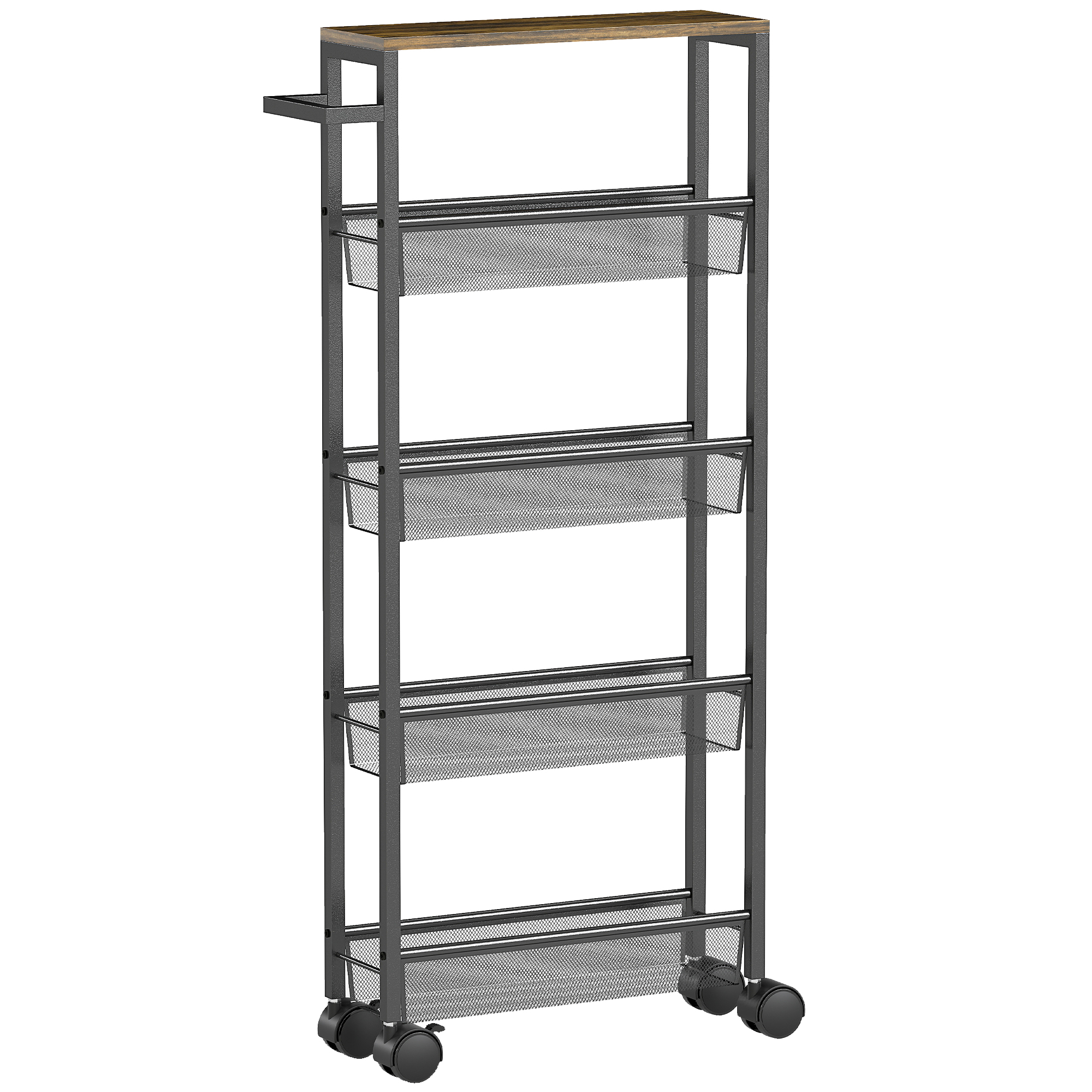 Slim 5 Tier Storage Trolley on Wheels - Black - Life Essentials