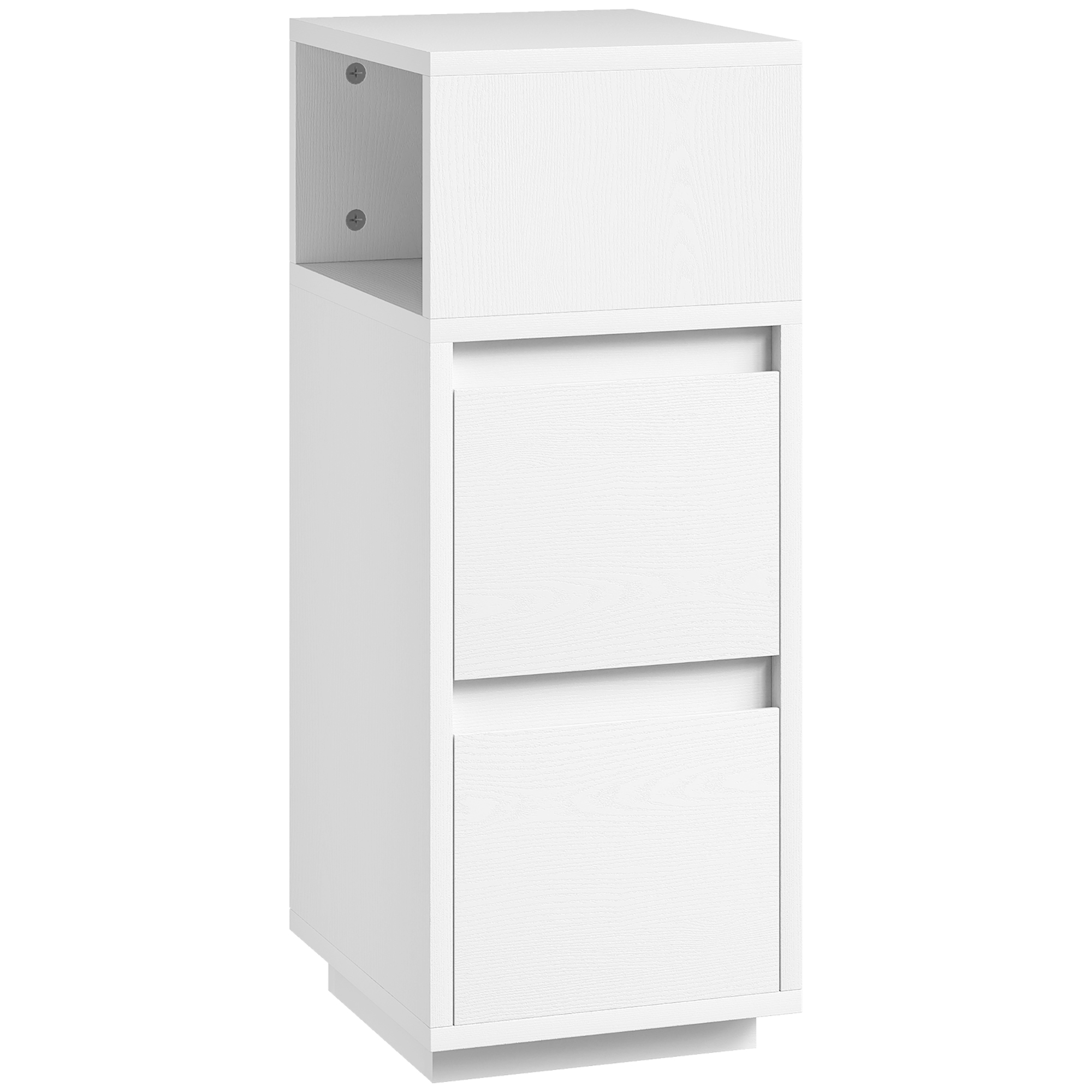 KEWTON Slim Bedside Table with 2 Drawers and Shelf - White - Life Essentials