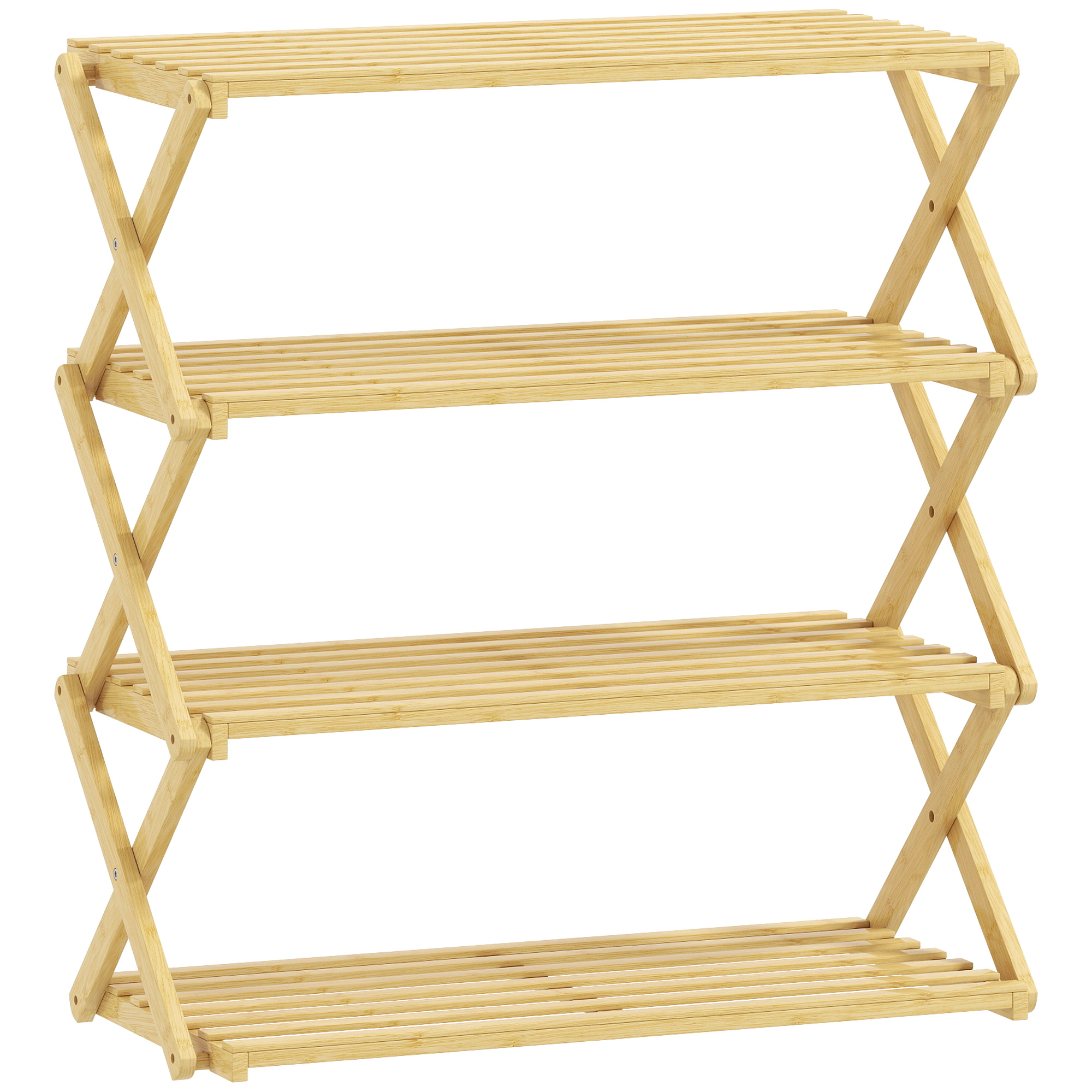 MARDEN 4 Tier Folding Bamboo Shoe Rack - Natural - Life Essentials