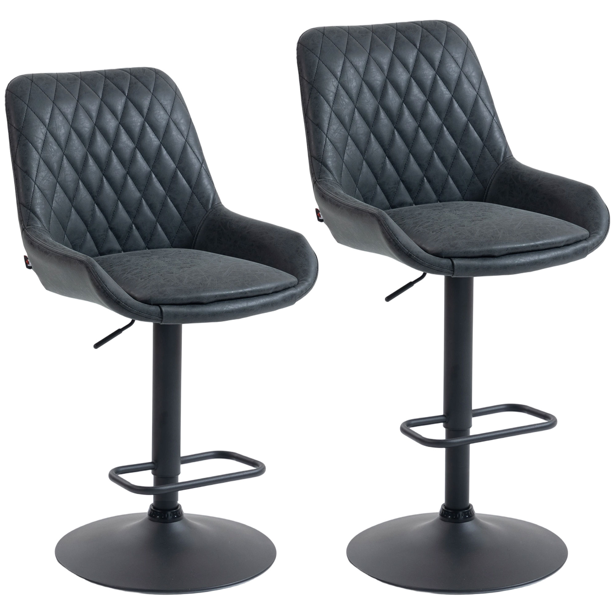 HATHERBY Faux Leather Retro Bar Stools Set of 2 - Black - Life Essentials