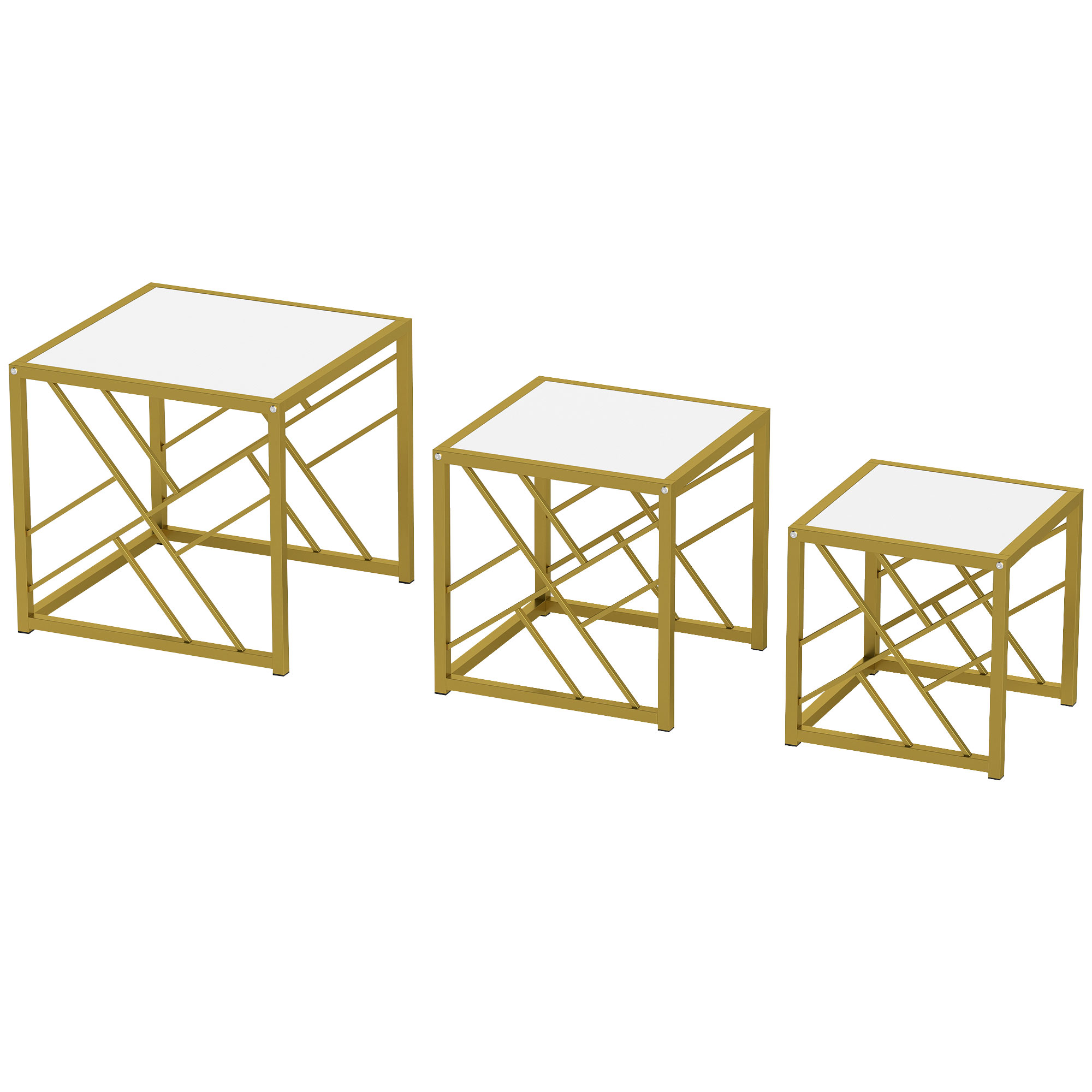 QUORWELL Nesting Coffee Tables Set of 3 with Metal Frame - White - Life Essentials