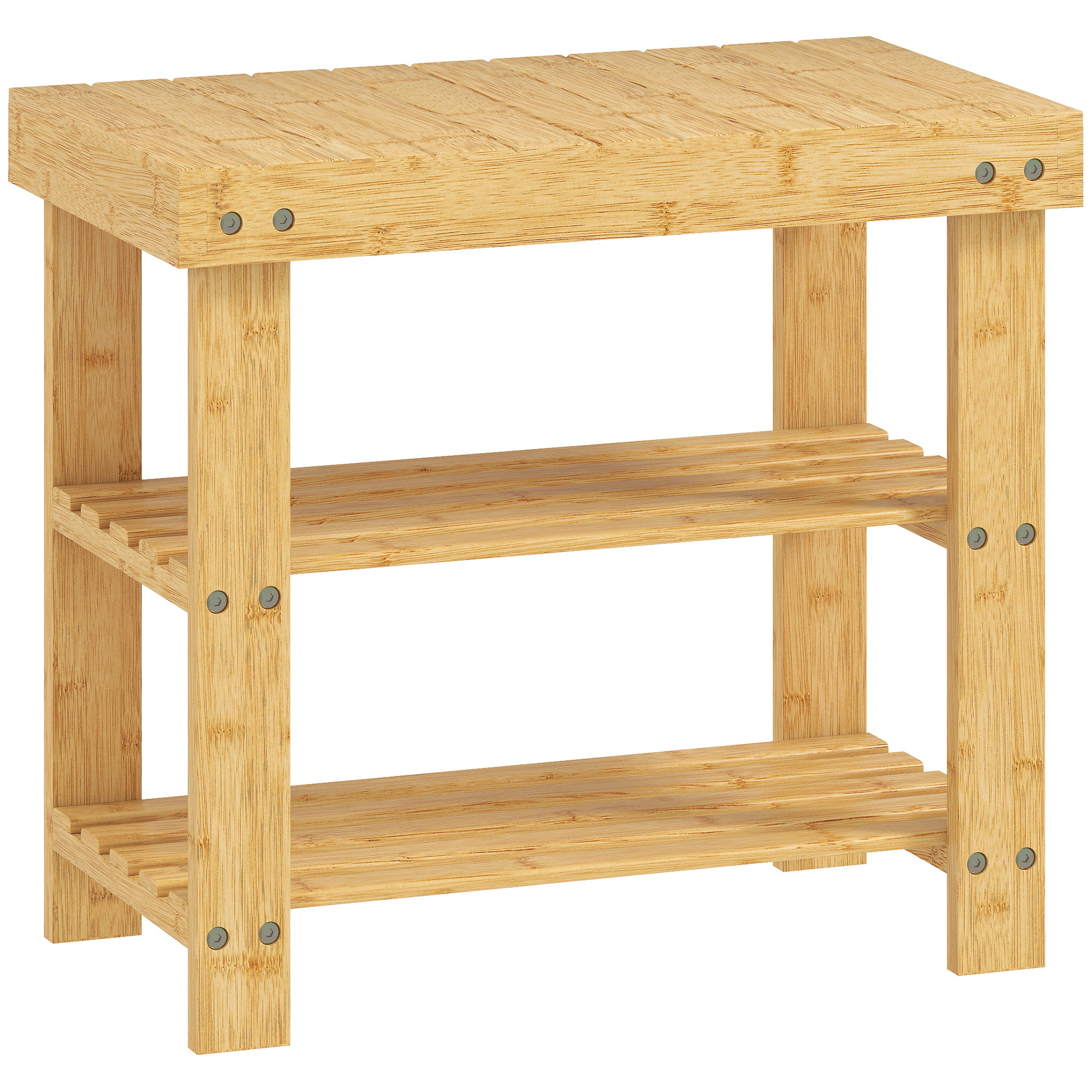 ATHERBY Bamboo Shoe Storage Bench with 2 Shelves - Natural - Life Essentials
