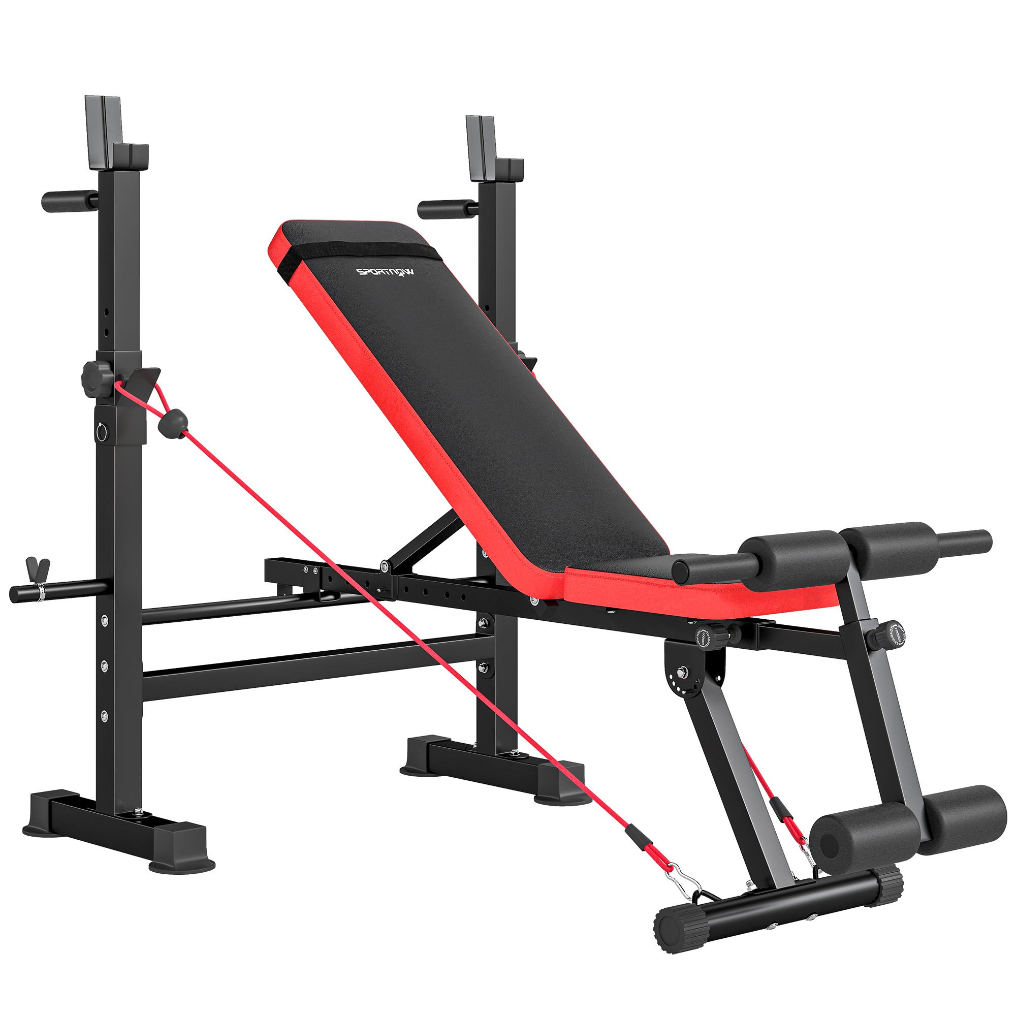 KINSFORD Adjustable Weight Bench with Squat Rack - Red - Life Essentials