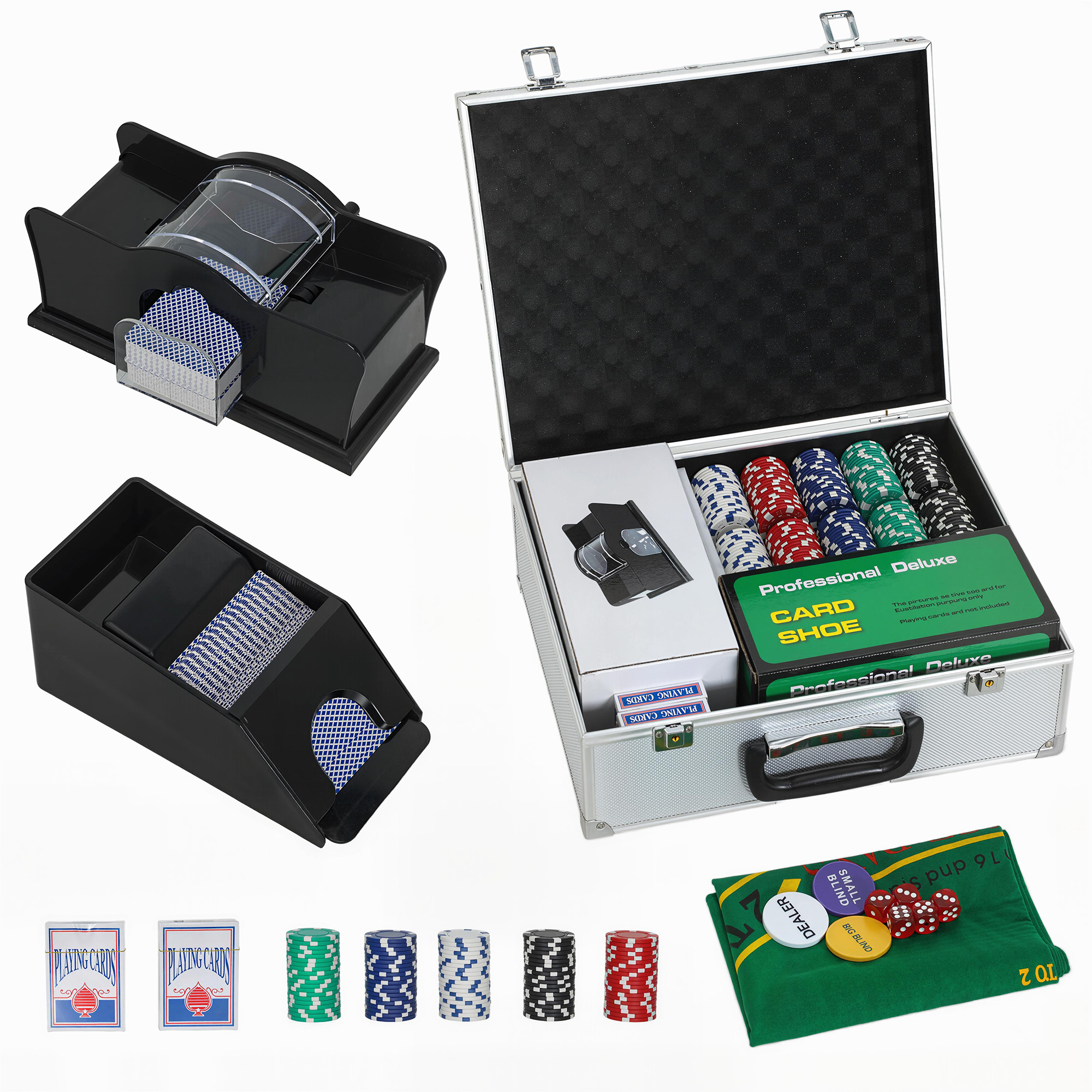 ZENLEIGH Poker Chips Set with Card Shuffler and Case - Silver - Life Essentials