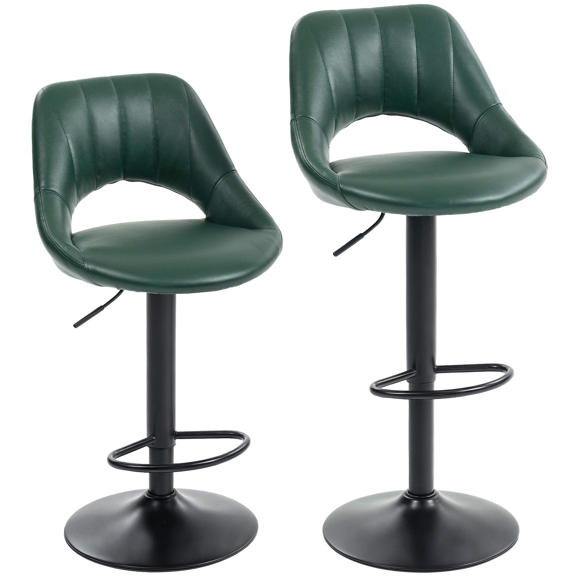 GRANLEY Faux Leather Bar Stools Set of 2 - Dark Green - Life Essentials