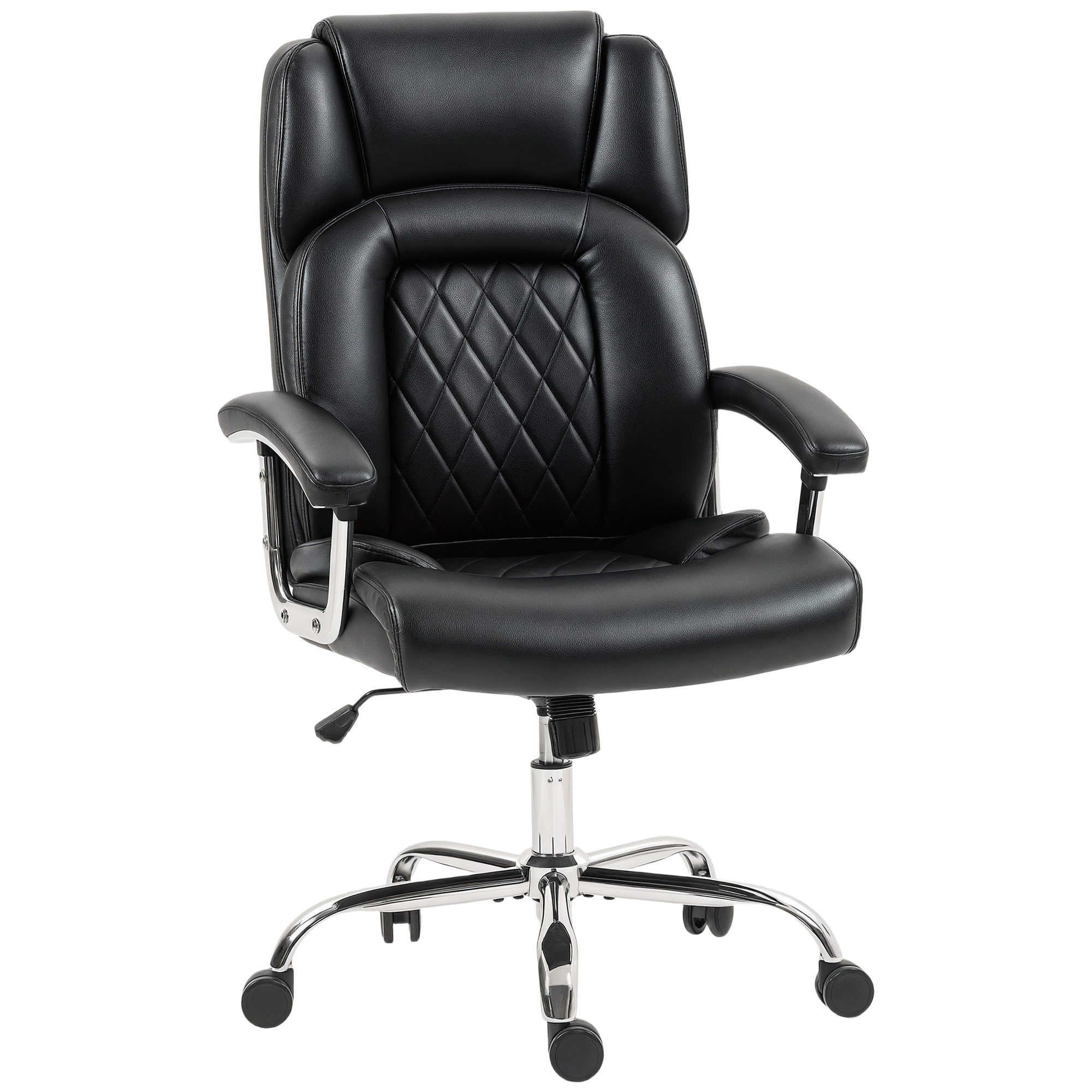 KETTLESBY Big and Tall Office Chair 180kg PU Leather - Black - Life Essentials