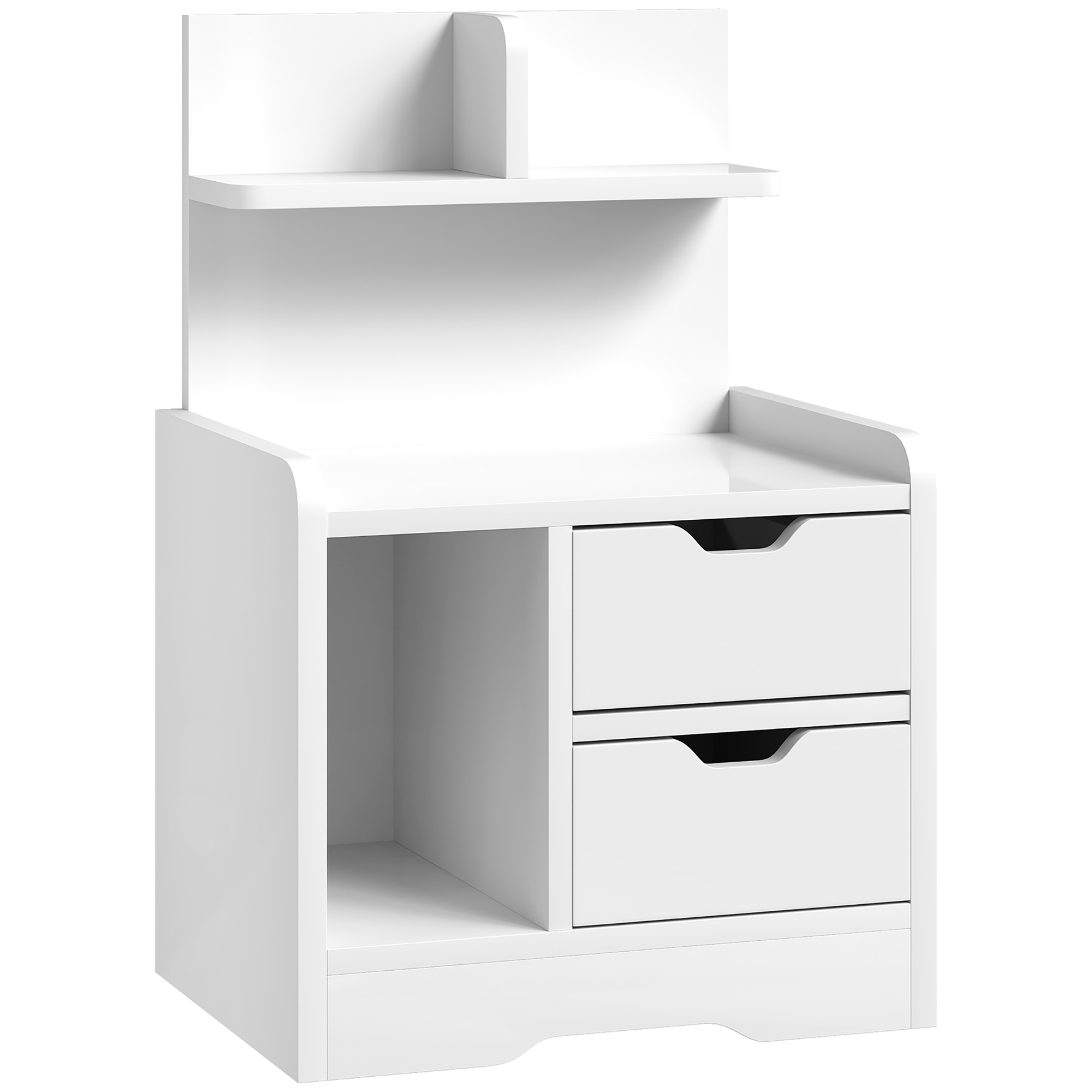 High Gloss Bedside Table with 2 Drawers - White - Life Essentials