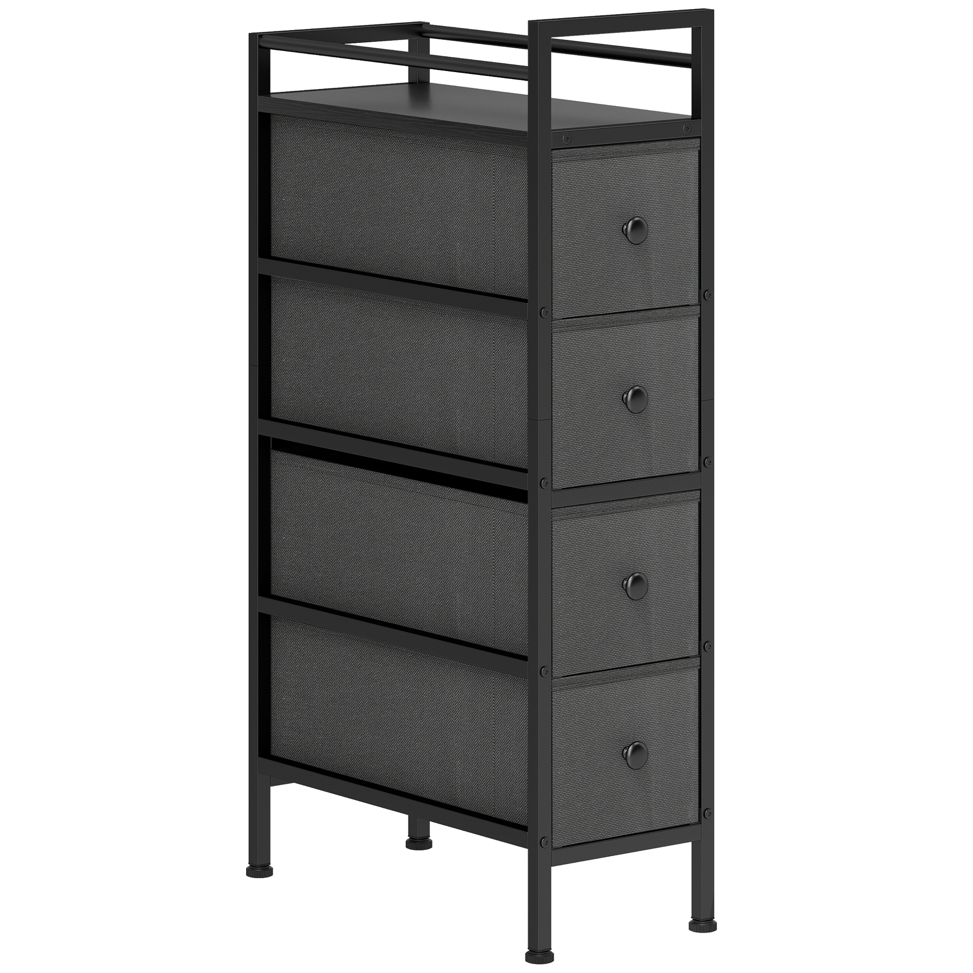 NETHERON Black Fabric Chest of Drawers - Tallboy, Medium-sized, 4 Drawers - Life Essentials
