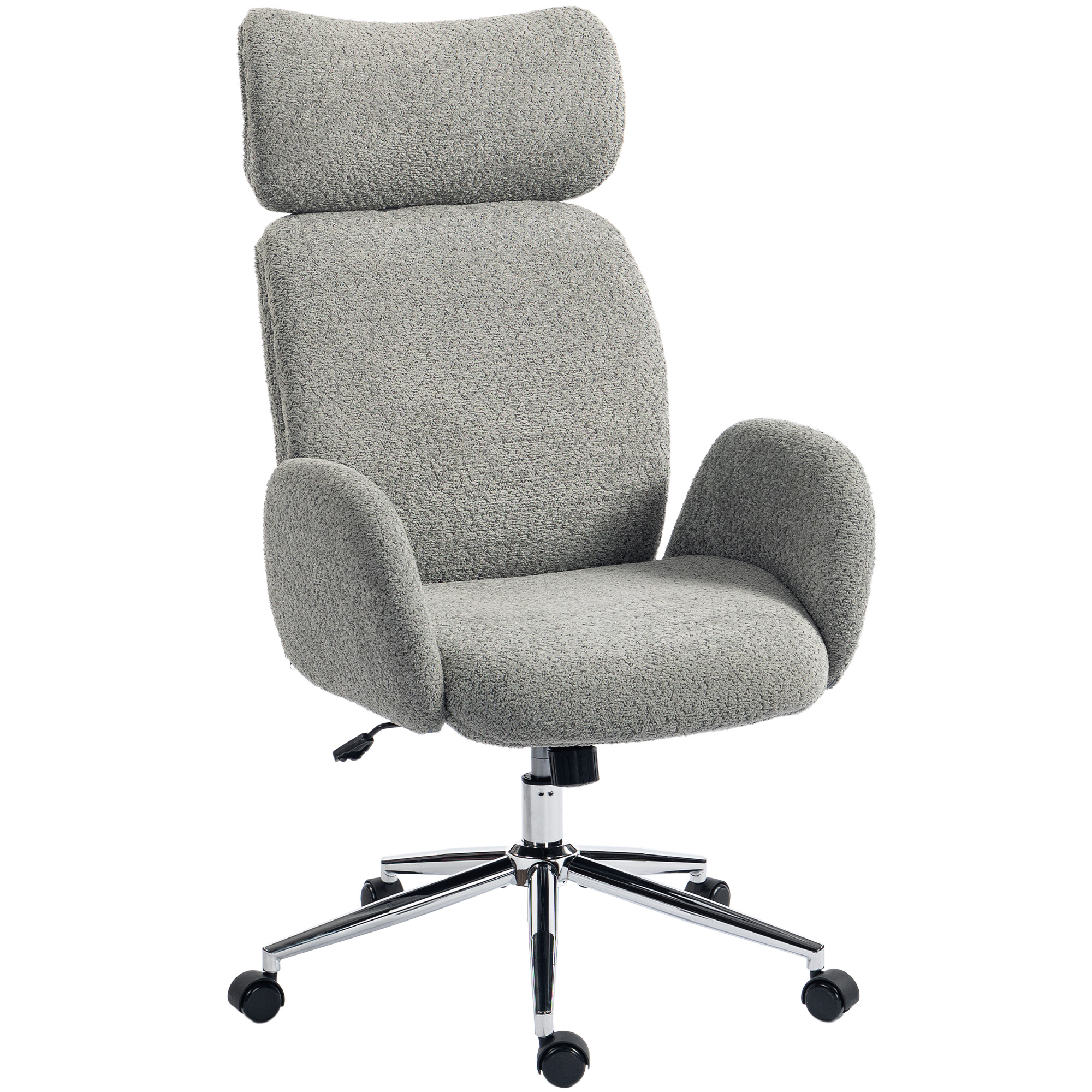 JUNWELL Boucle Office Chair with Adjustable Headrest - Charcoal Grey - Life Essentials