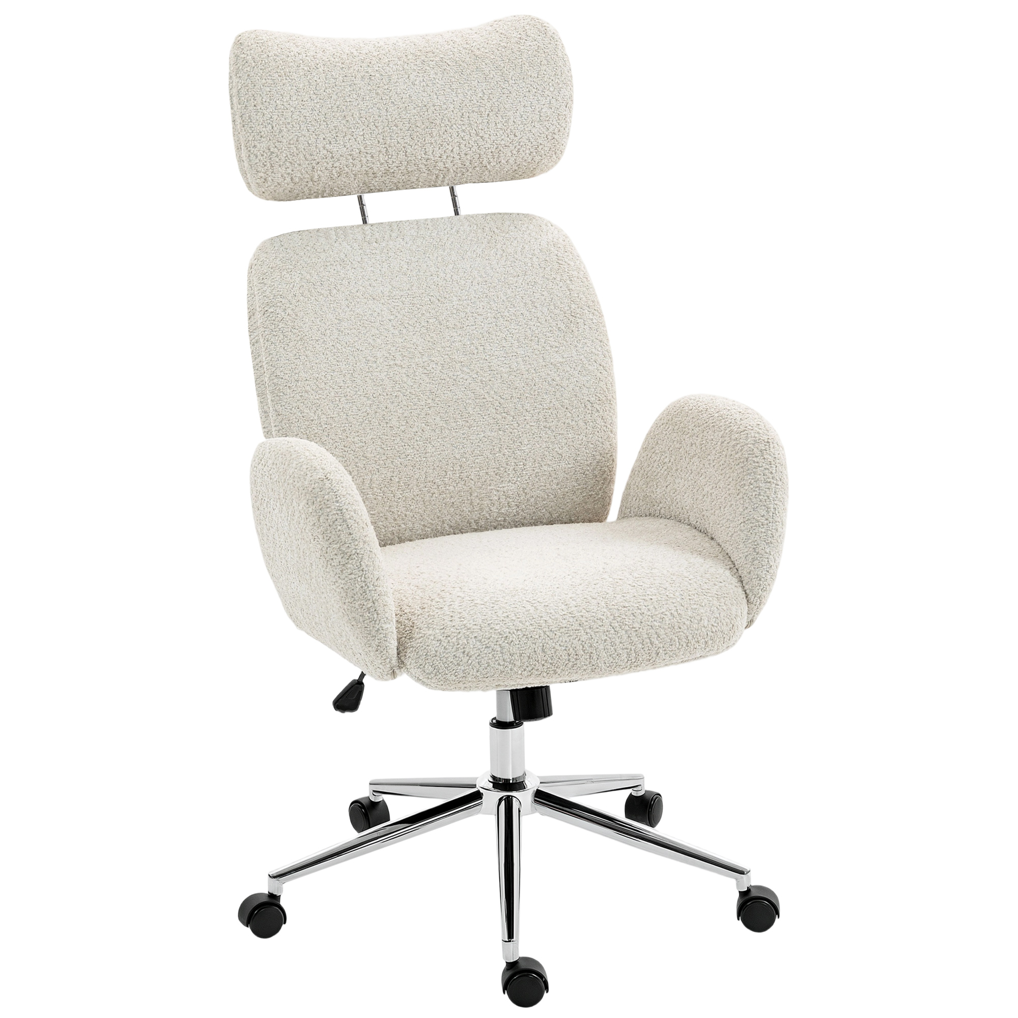 JUNWELL Boucle Office Chair with Adjustable Headrest - Pale Grey - Life Essentials