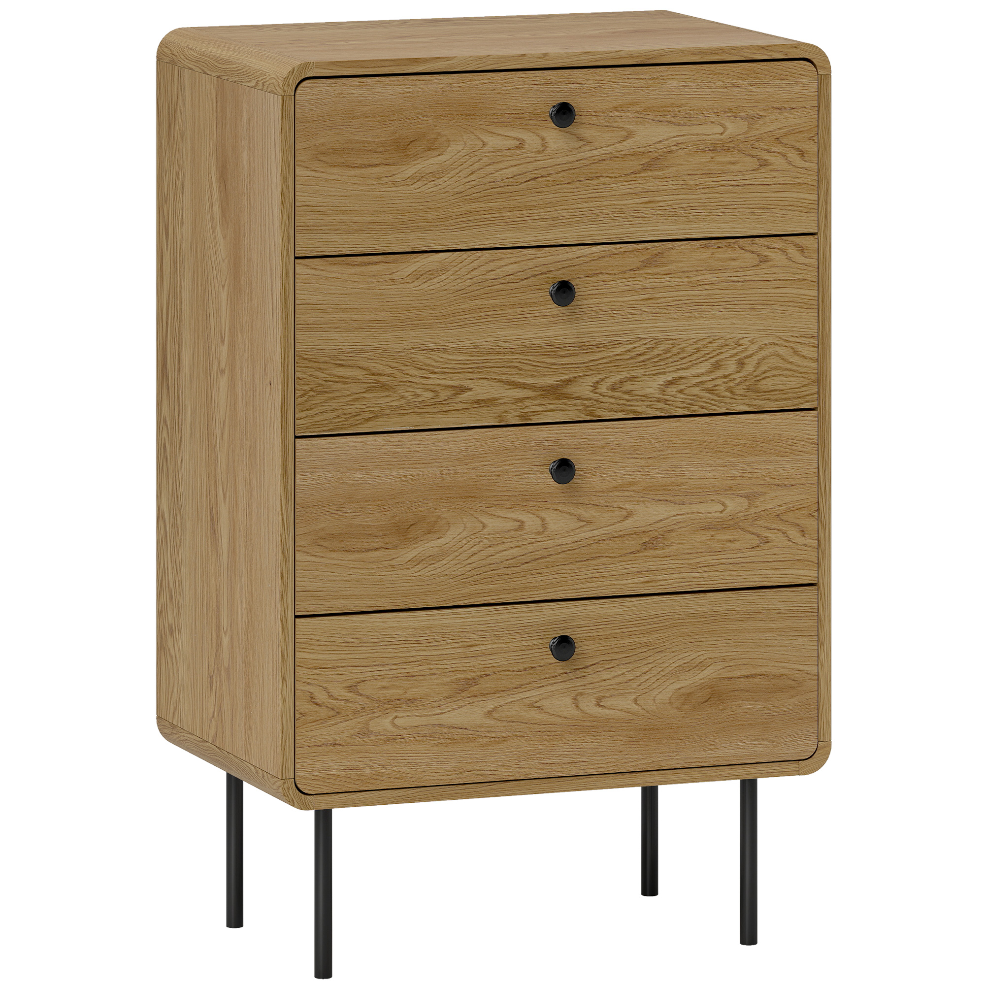 FALLOWAY Oak Finish Chest of Drawers - Medium-sized, 4 Drawers - Life Essentials