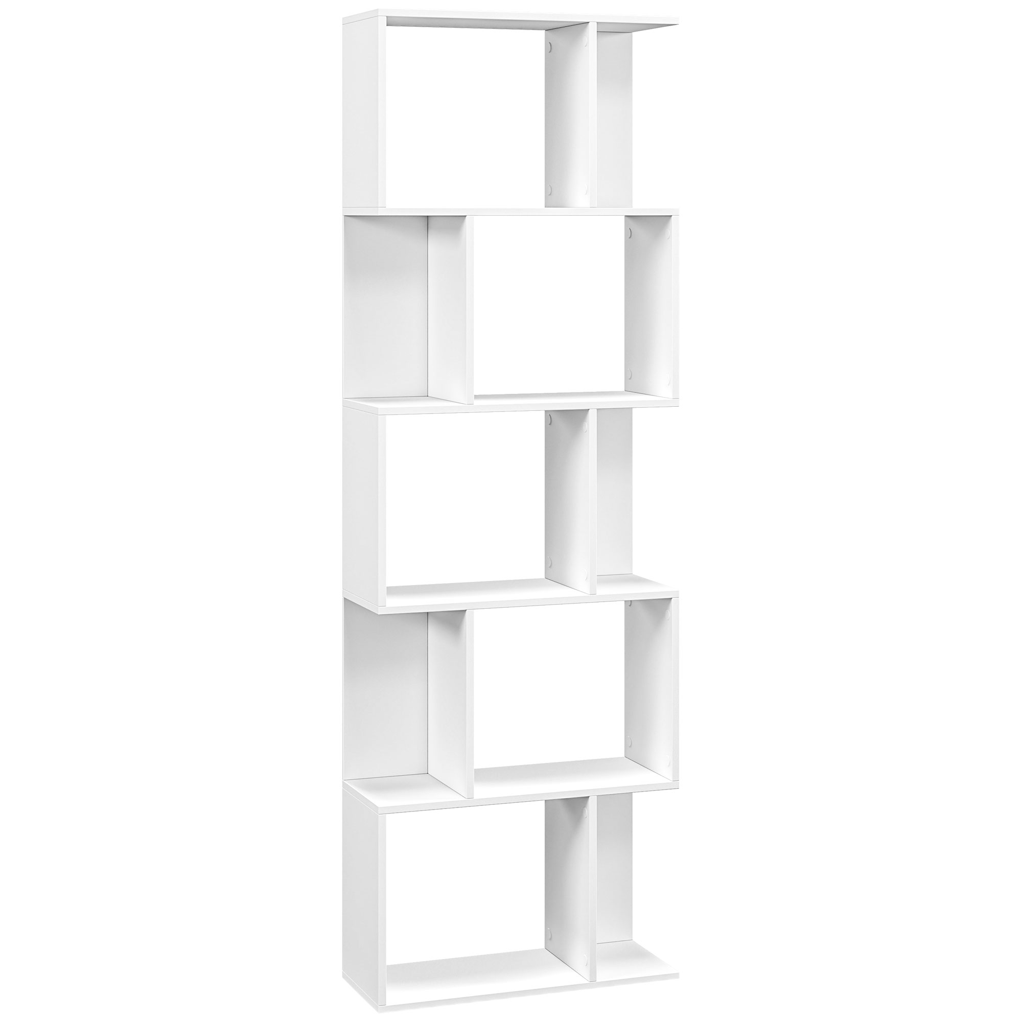 TRELWORTH S Shaped Bookcase, 5 Tier Wooden Bookshelf - White - Life Essentials