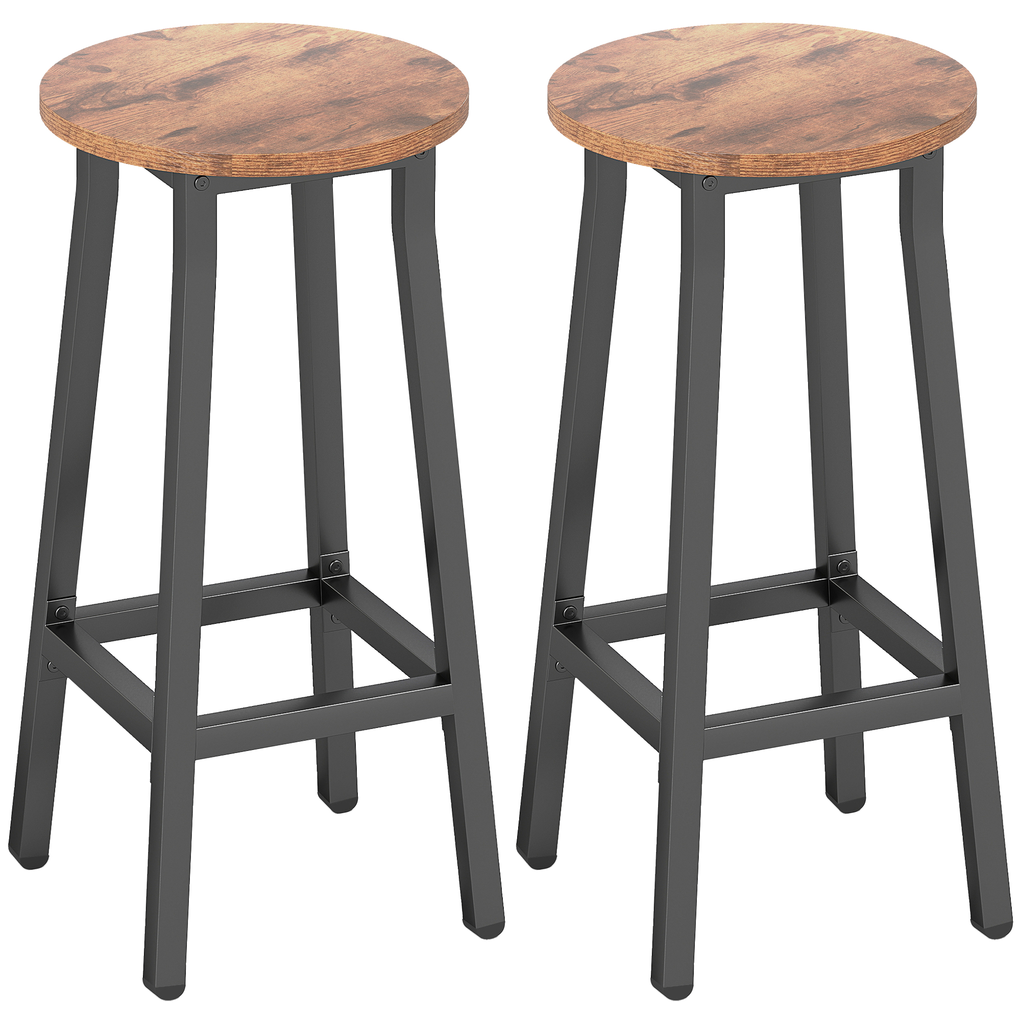 ZENSFORD Industrial Bar Stools Set of 2 with Footrest - Rustic Brown - Life Essentials