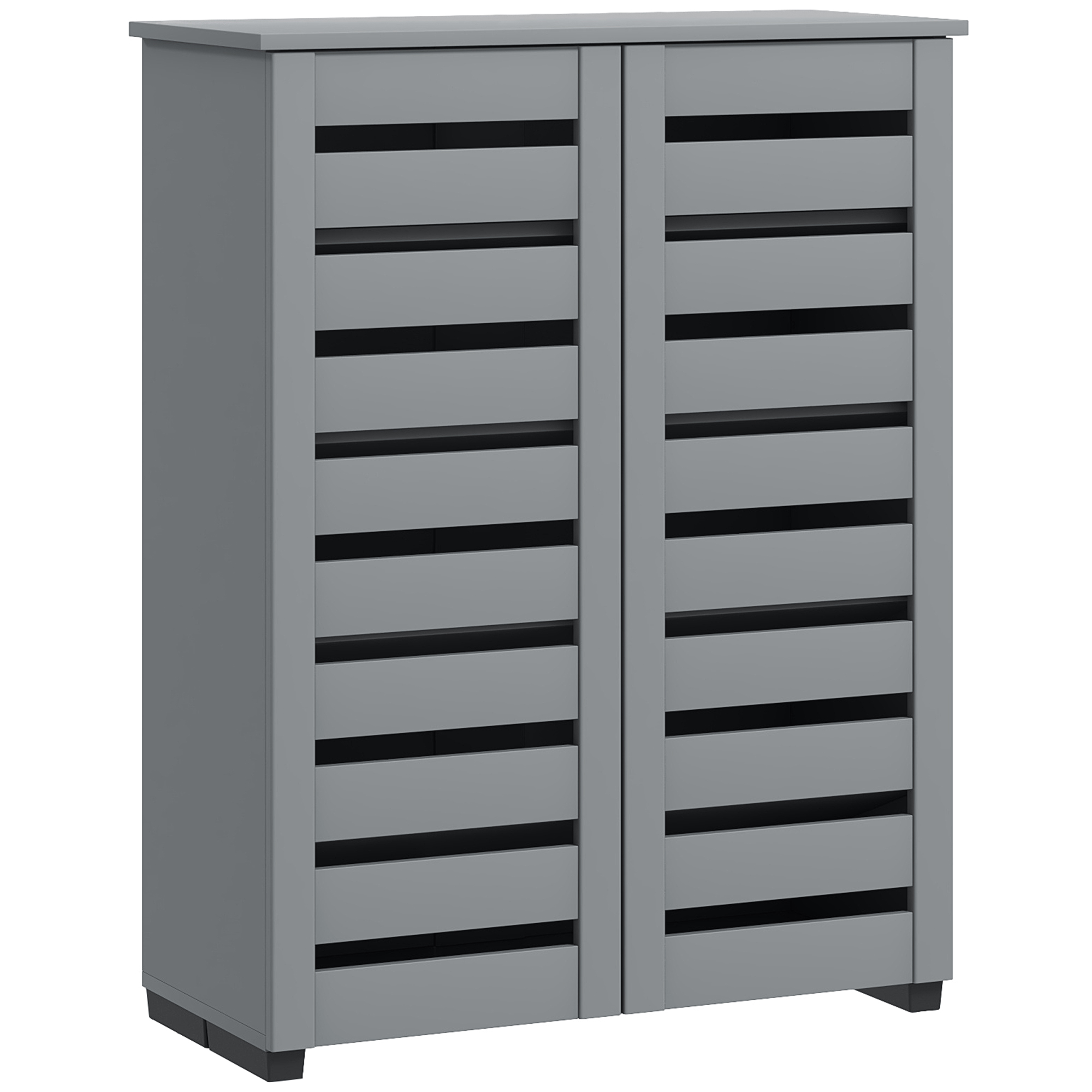 VARNWOOD Slim Shoe Cabinet, 5 Tier 2 Door Shoe Storage - Grey - Life Essentials
