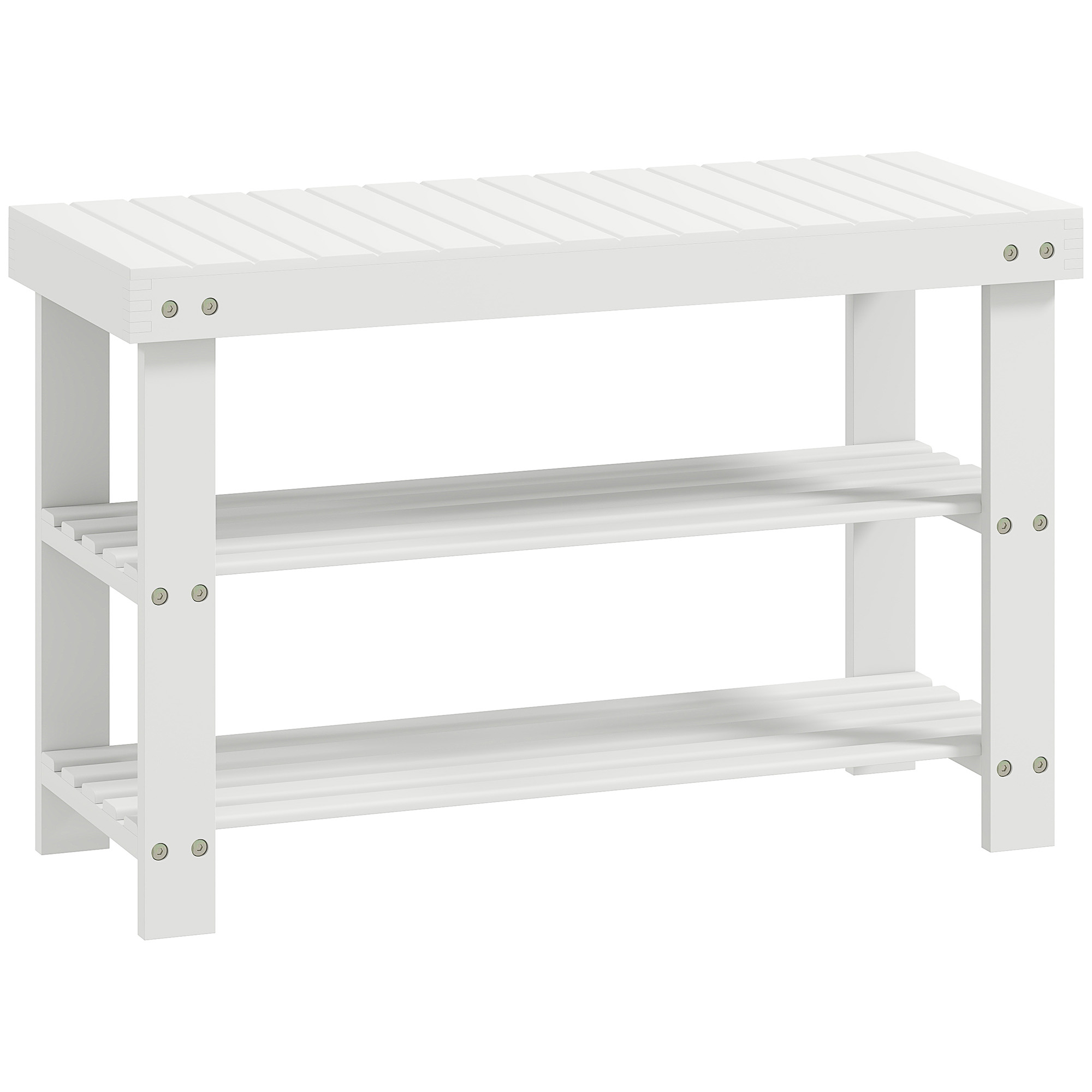 ATHERBY Bamboo Shoe Storage Bench with 2 Shelves - White - Life Essentials
