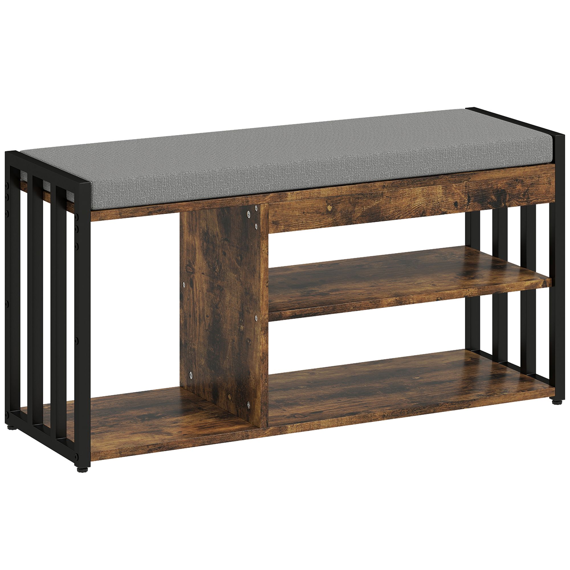 BEXFORD Shoe Storage Bench with Seat and Shelves - Rustic Brown - Life Essentials