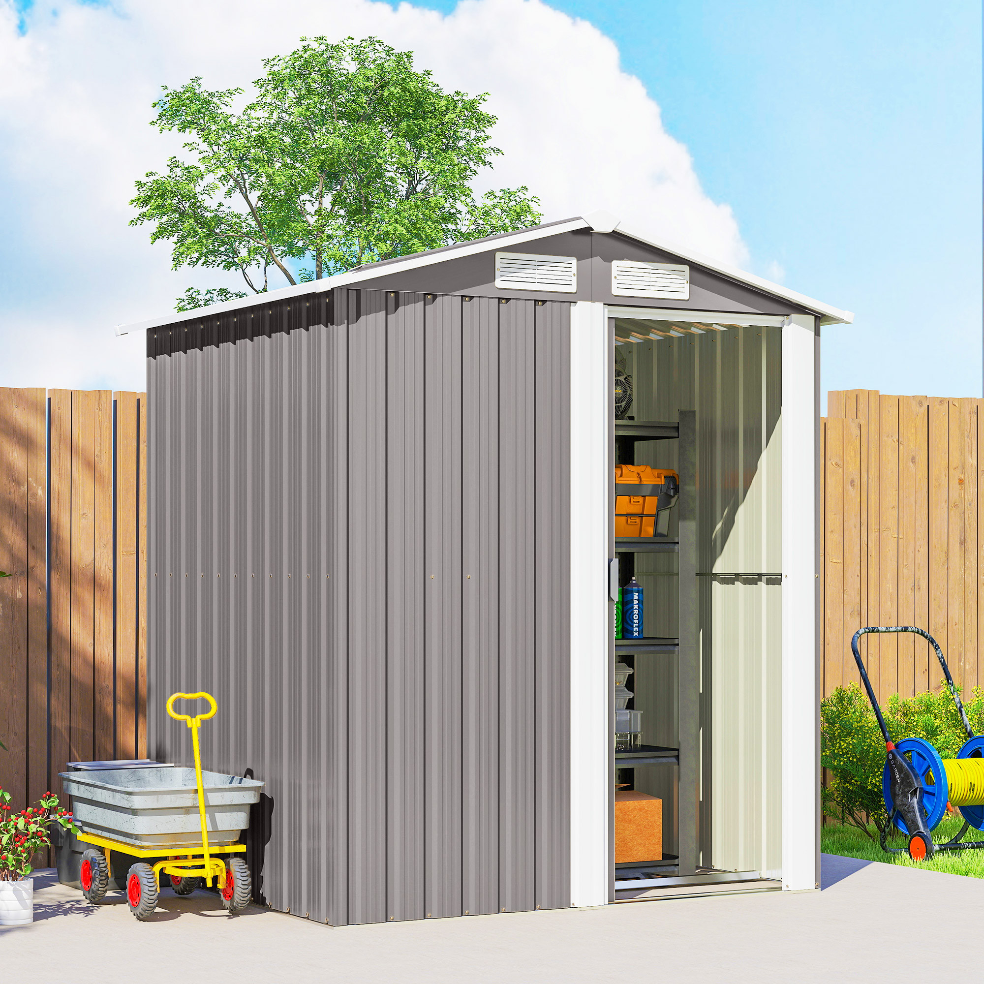 JADSYL Metal Metal Garden Shed - Grey - Life Essentials