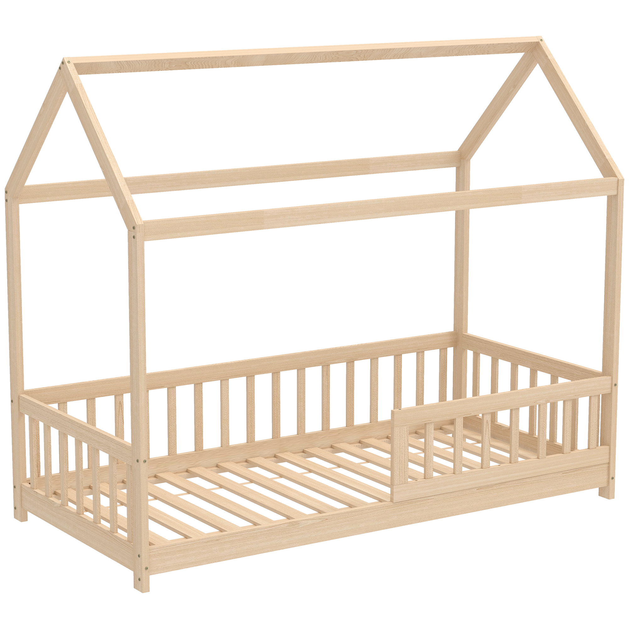 STONLEIGH House Shaped Kids Bed Frame with Guard Rails - Natural - Life Essentials