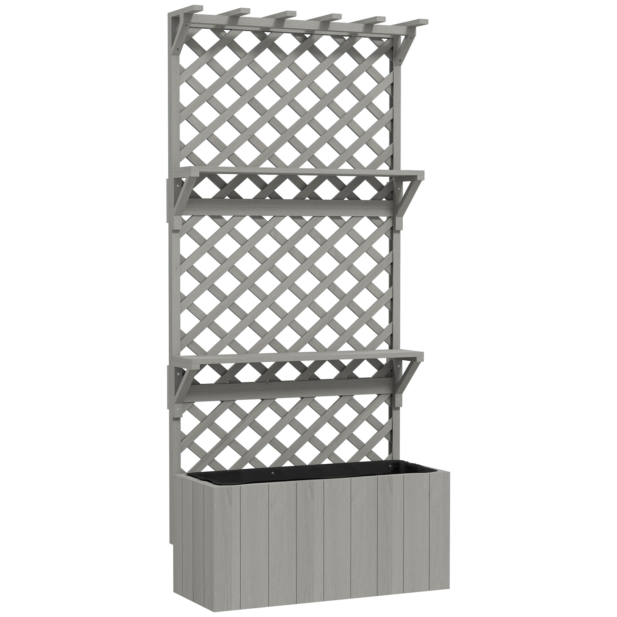 MARTHILL Wooden Planter with Trellis and Shelves - Grey - Life Essentials