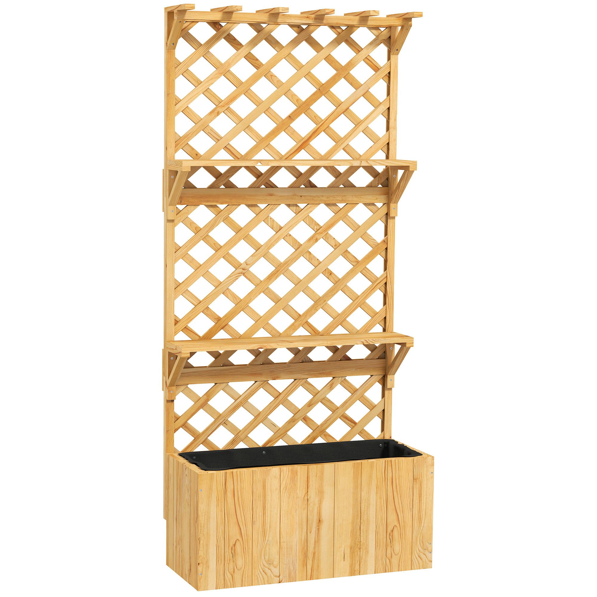 MARTHILL Wooden Planter with Trellis and Shelves - Natural - Life Essentials
