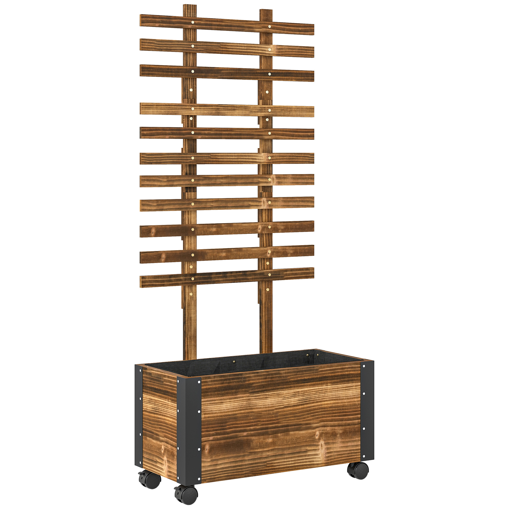 ARDSLEY Raised Garden Bed with Trellis and Wheels - Brown - Life Essentials