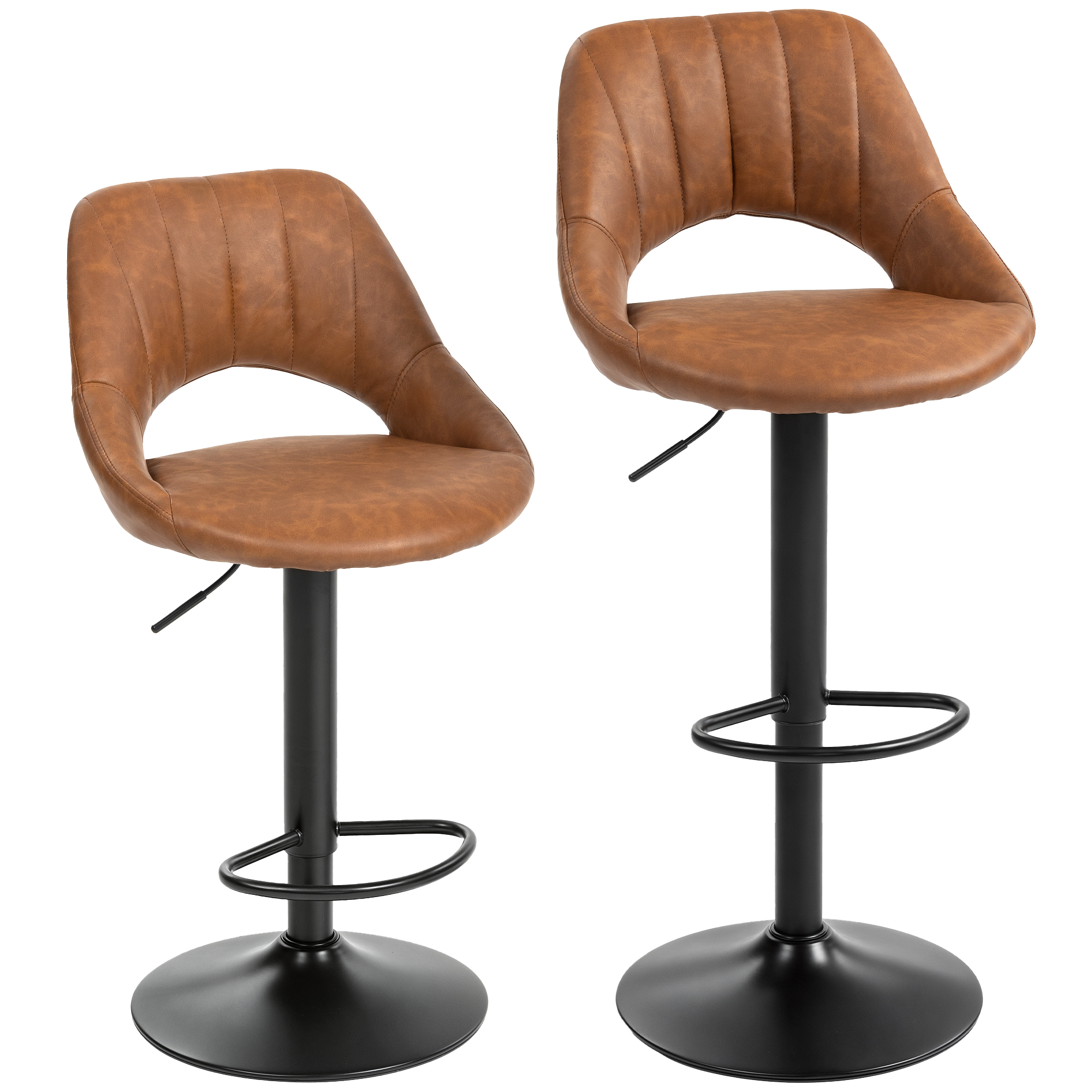 GRANLEY PU Leather Swivel Bar Stools Set of 2 - Brown - Life Essentials