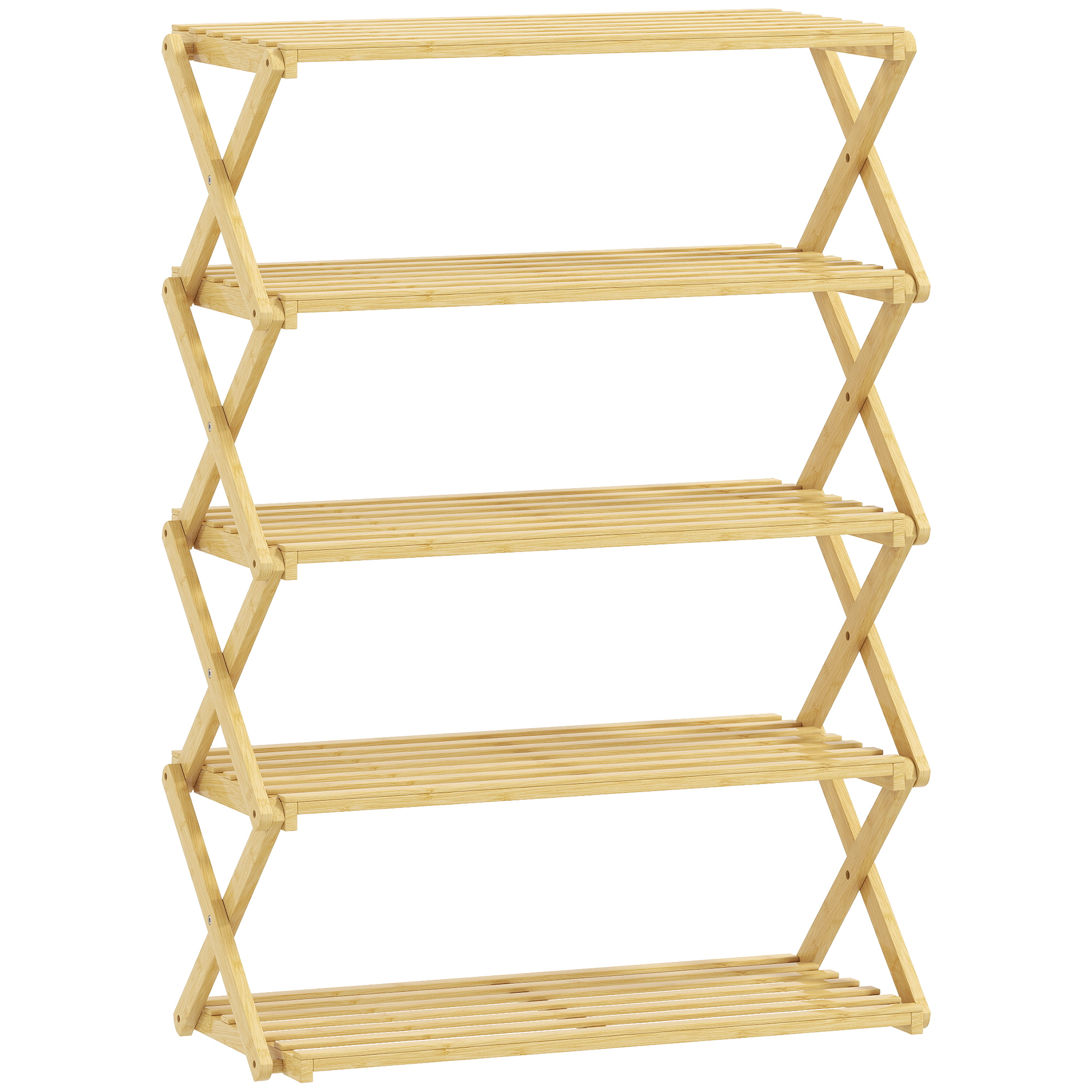 MARDEN 5 Tier Folding Bamboo Shoe Rack - Natural - Life Essentials