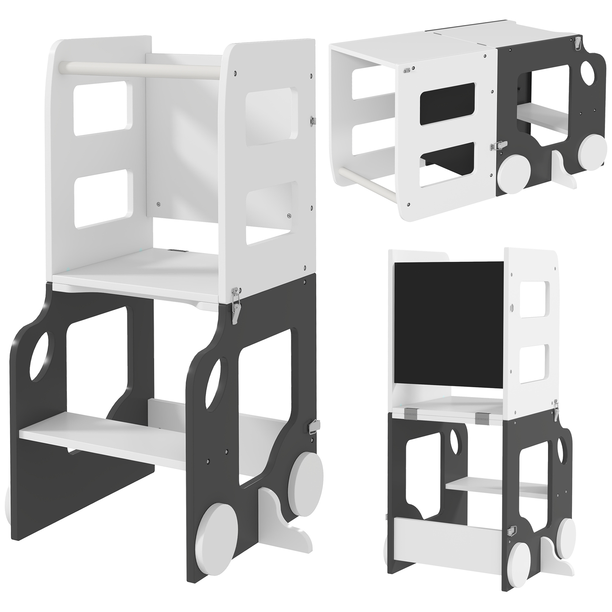 Toddler Step Stool, 4 in 1 Learning Tower with Rail - Grey - Life Essentials