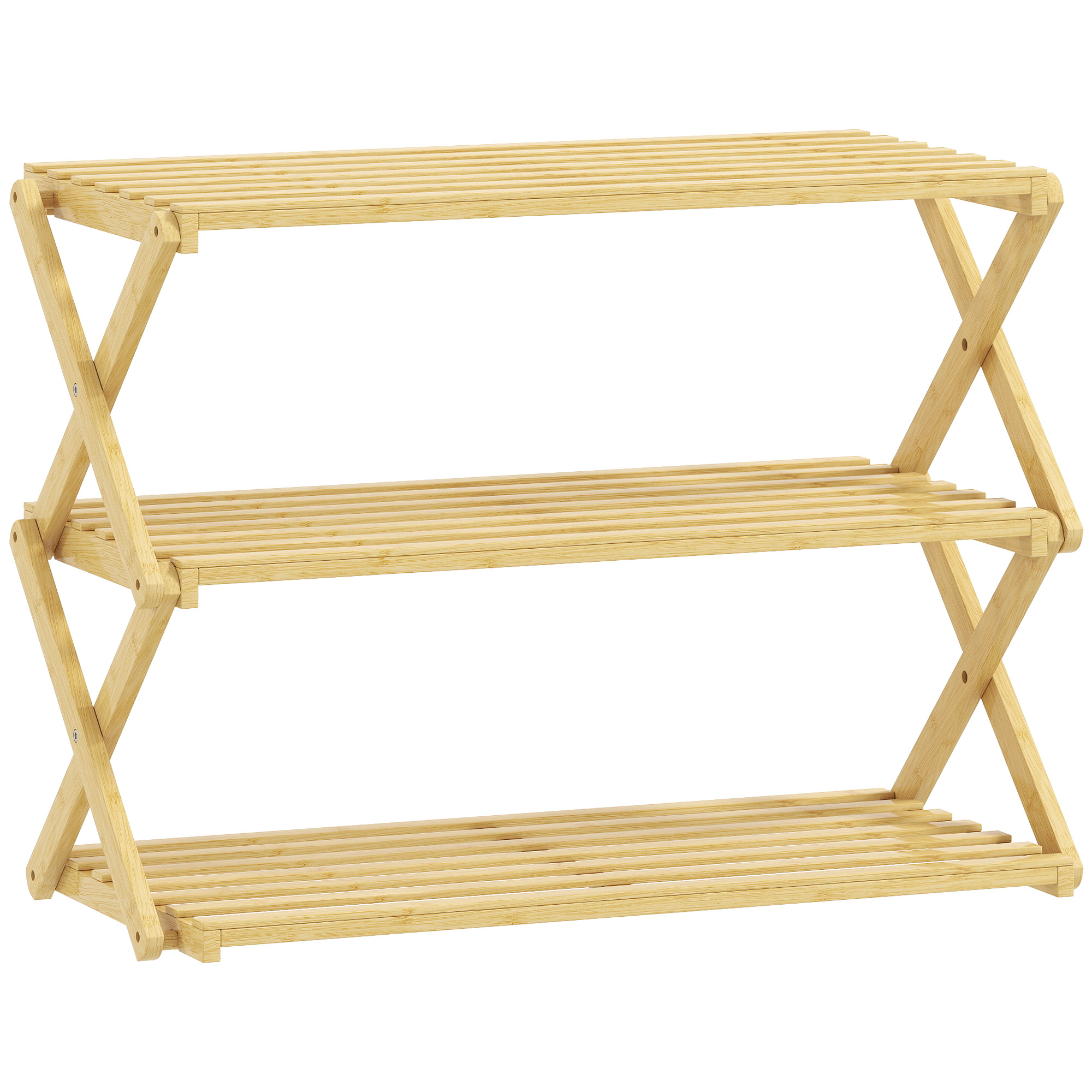 MARDEN 3 Tier Folding Bamboo Shoe Rack - Natural - Life Essentials