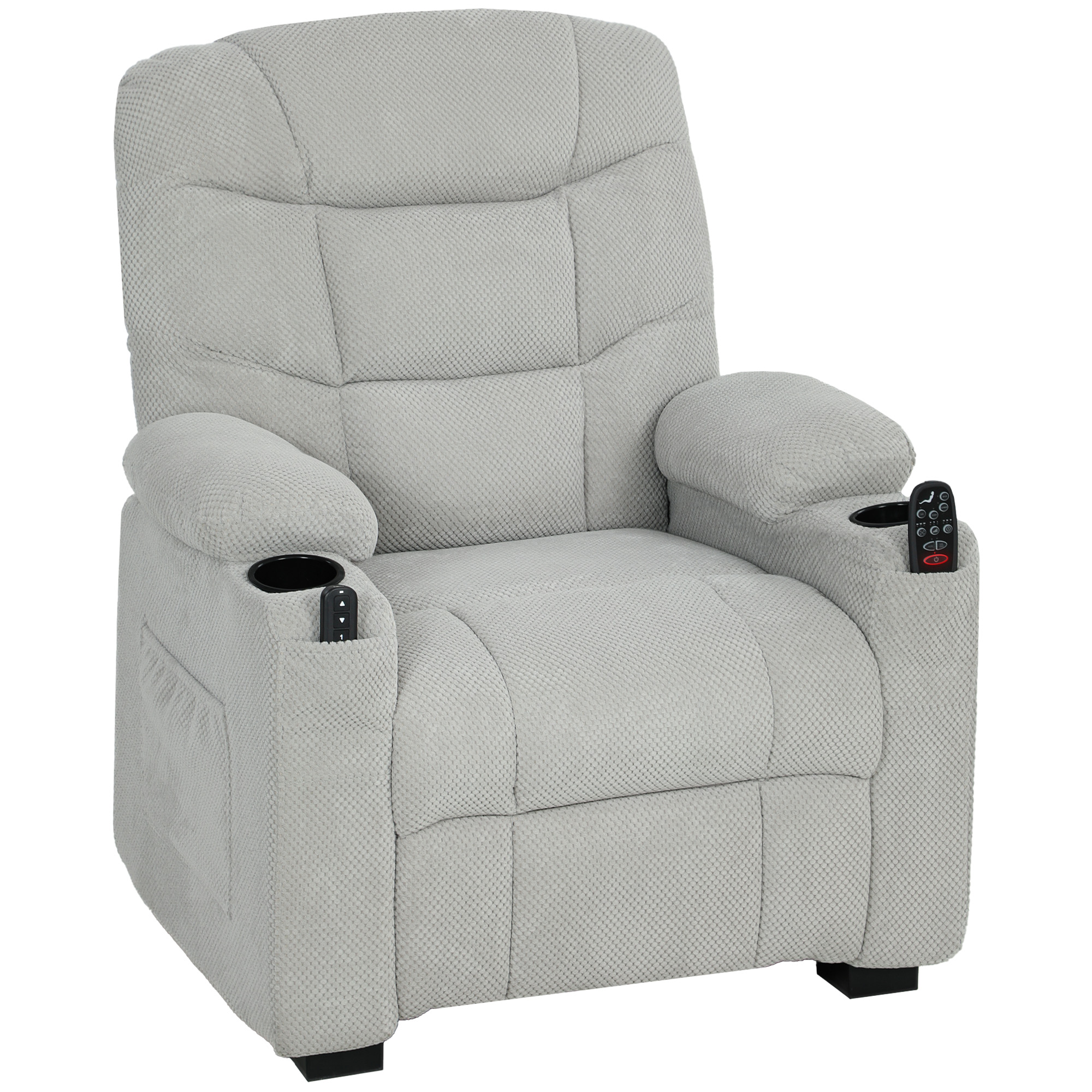 Electric Massage Recliner Armchair with Heat and USB - Grey - Life Essentials