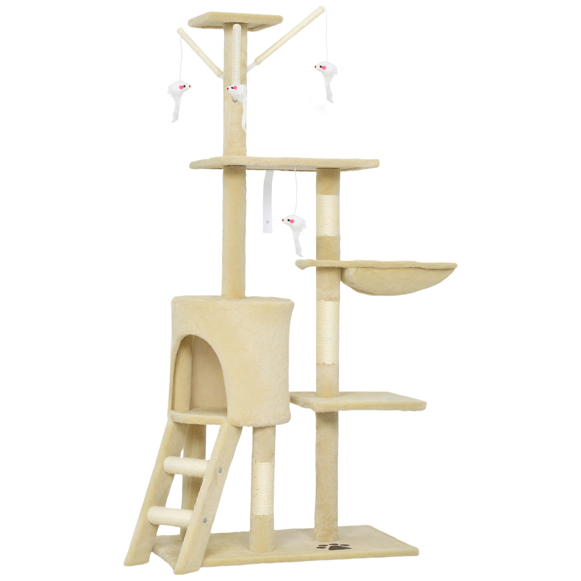 CHARNLEY Multi Level Cat Tree 134cm with Condo and Scratching Posts - Beige - Life Essentials