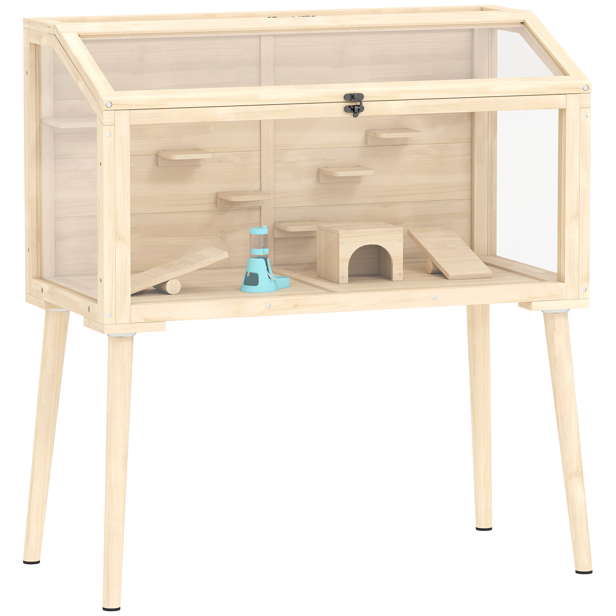 MOXBURY Wooden Hamster Cage Habitat with Platforms - Natural - Life Essentials