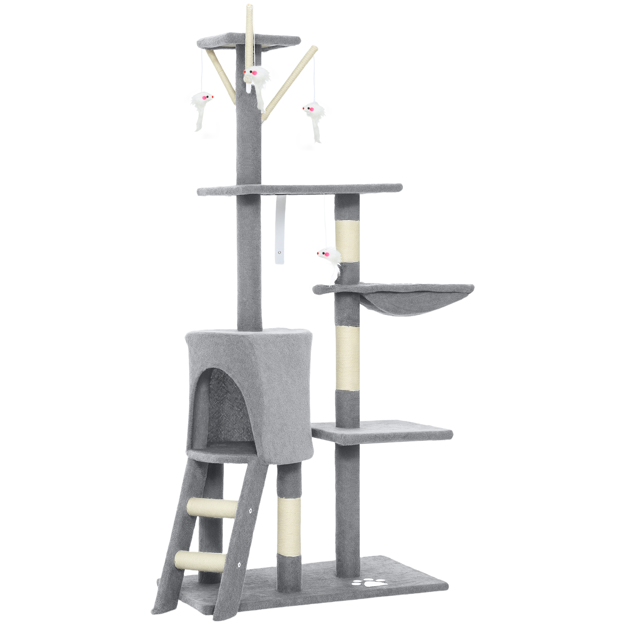 CHARNLEY Multi Level Cat Tree 134cm with Condo and Scratching Posts - Grey - Life Essentials