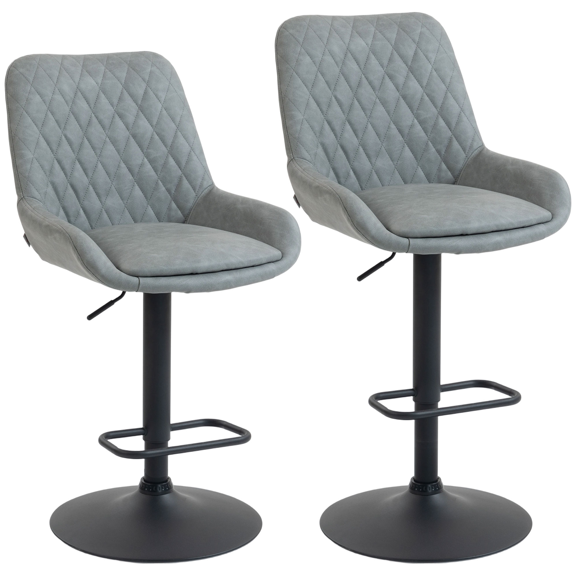 HATHERBY Faux Leather Retro Bar Stools Set of 2 - Light Grey - Life Essentials