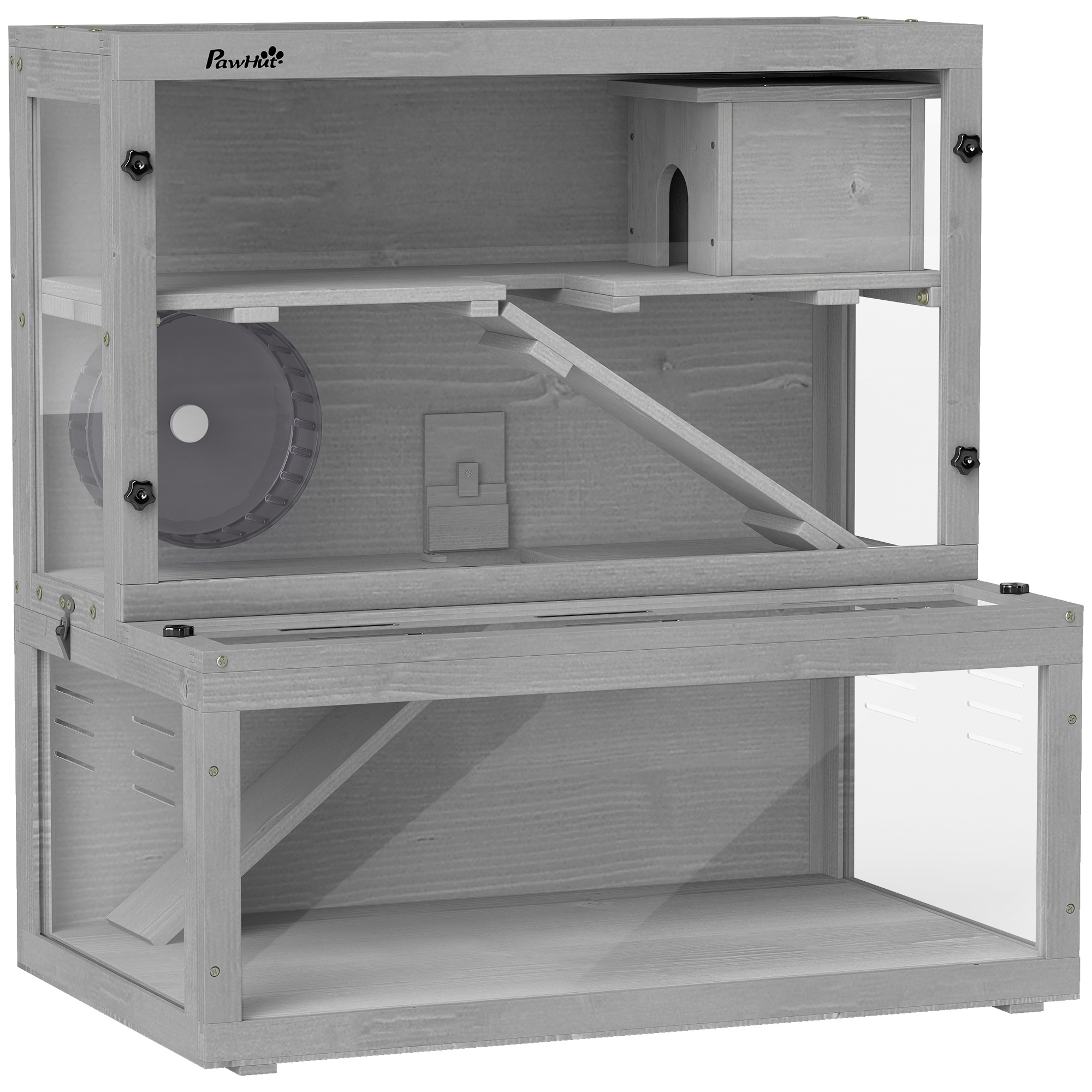 OAKTHOR Wooden Hamster Cage with Accessories - Grey - Life Essentials